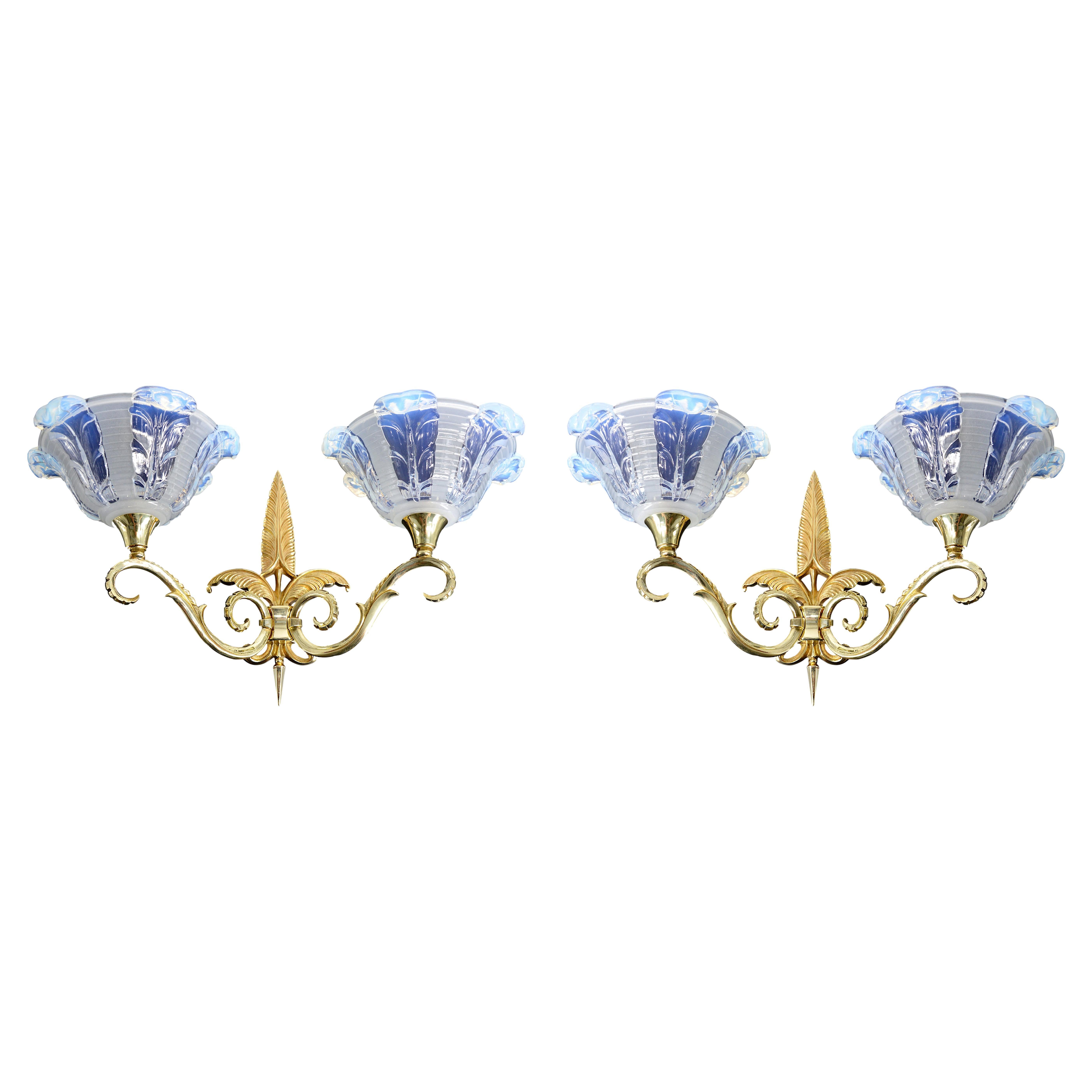 Jean Gauthier French Art Deco Pair of Double Wall Sconces, 1920s