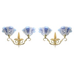 Vintage Jean Gauthier French Art Deco Pair of Double Wall Sconces, 1920s