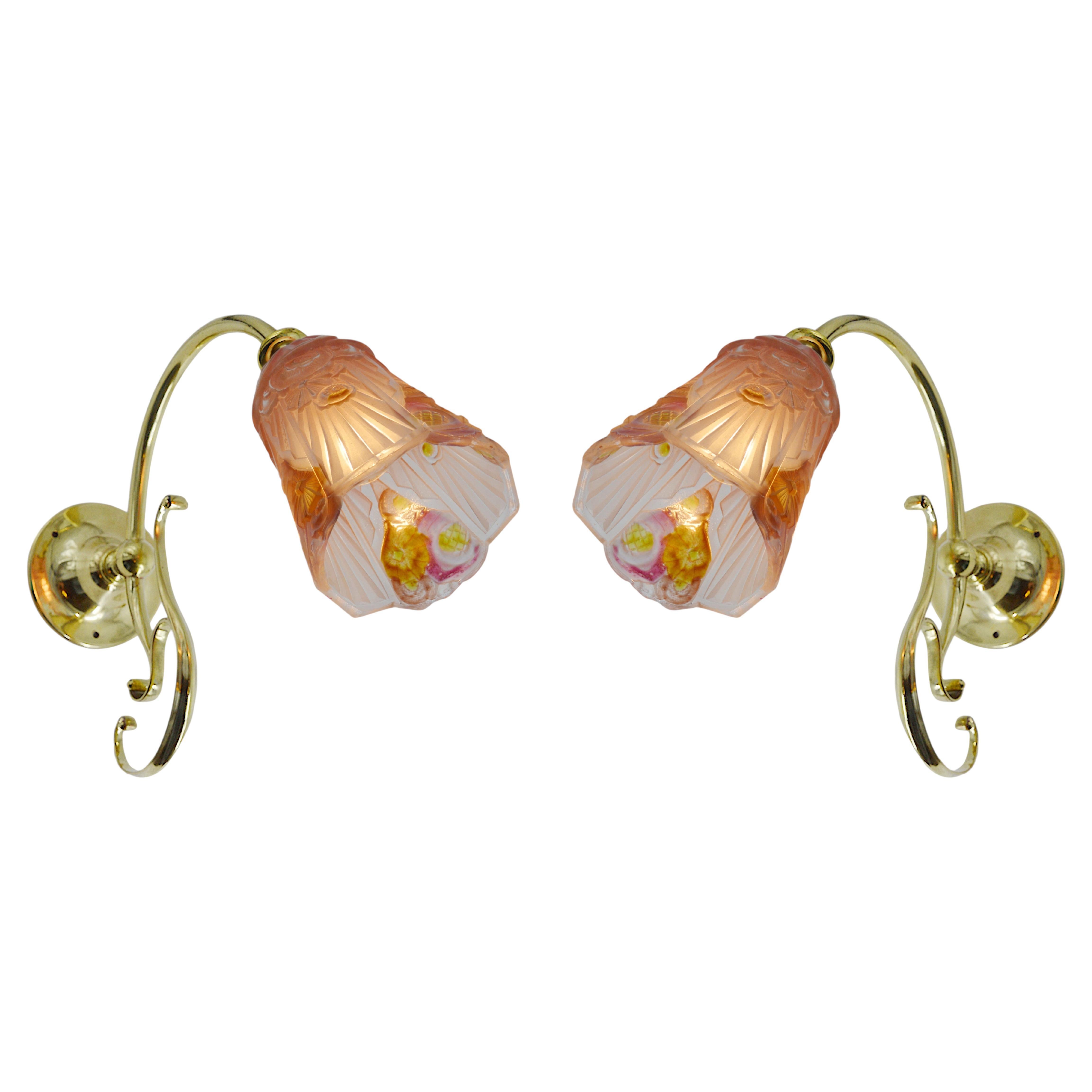 Jean Gauthier French Art Deco Pair of Enameled Wall Sconces 1920