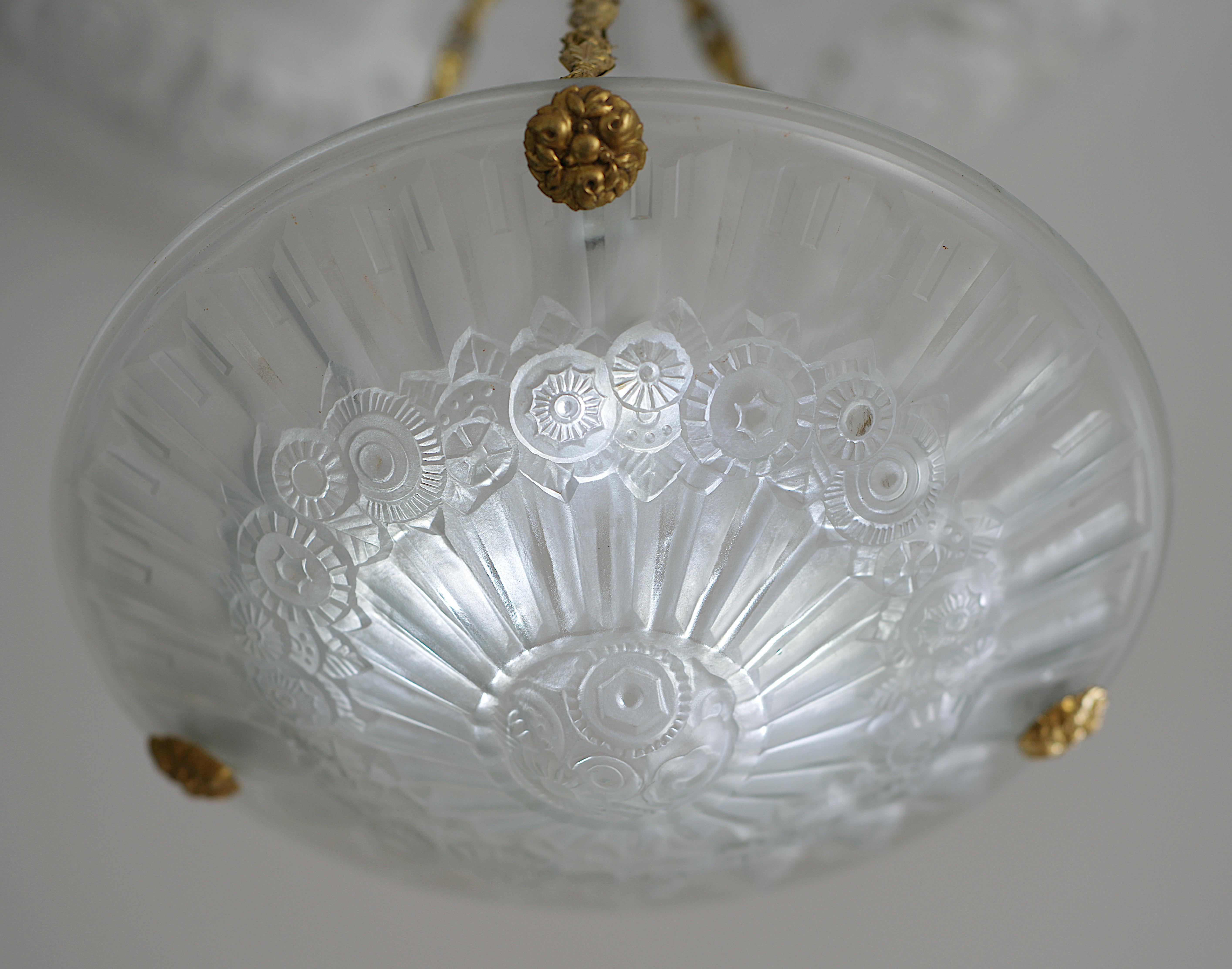 Molded Jean Gauthier French Art Deco Pendant Chandelier, Late 1920s For Sale