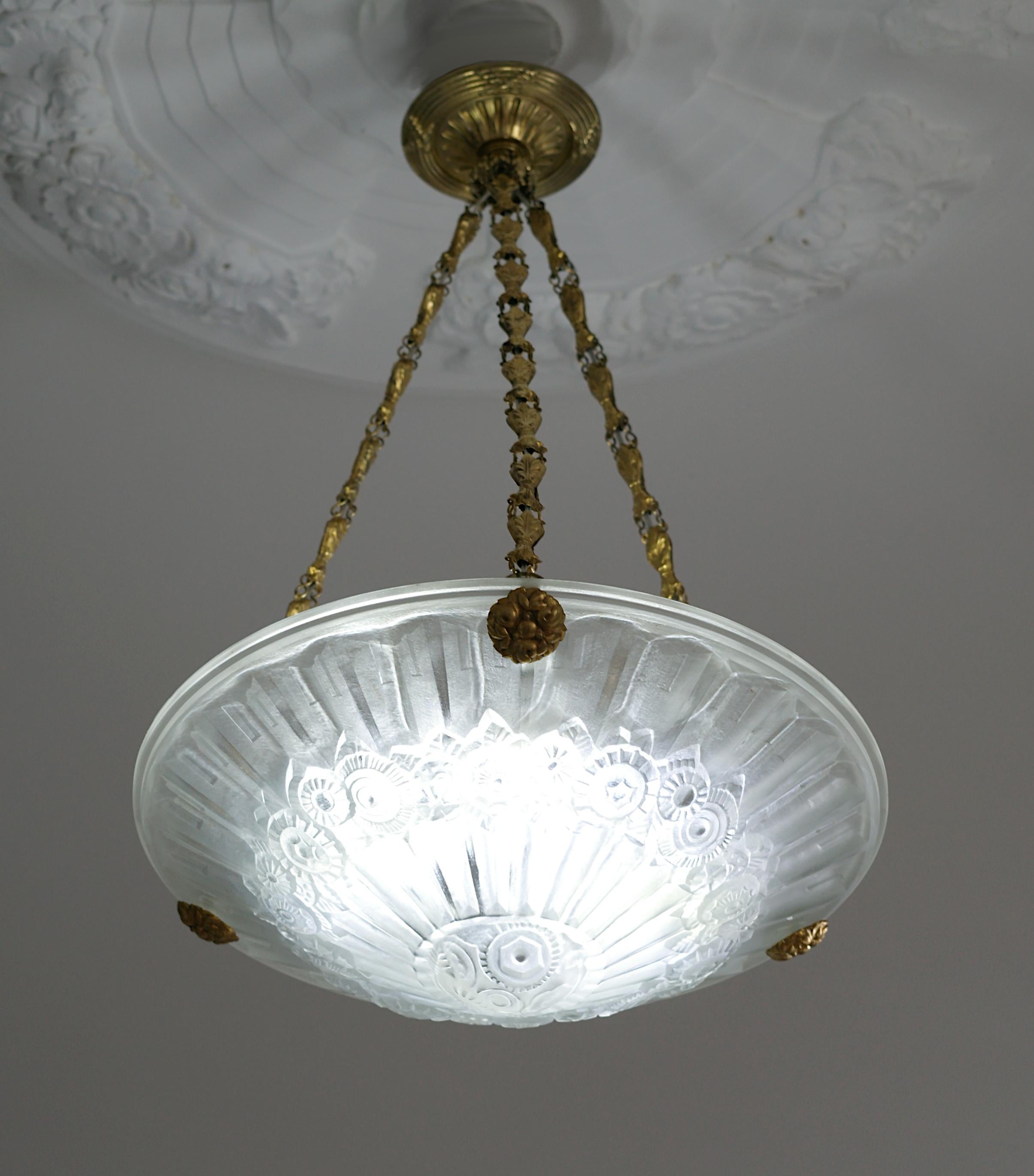 Laiton Lustre suspendu Art déco français Jean Gauthier, 1920 en vente