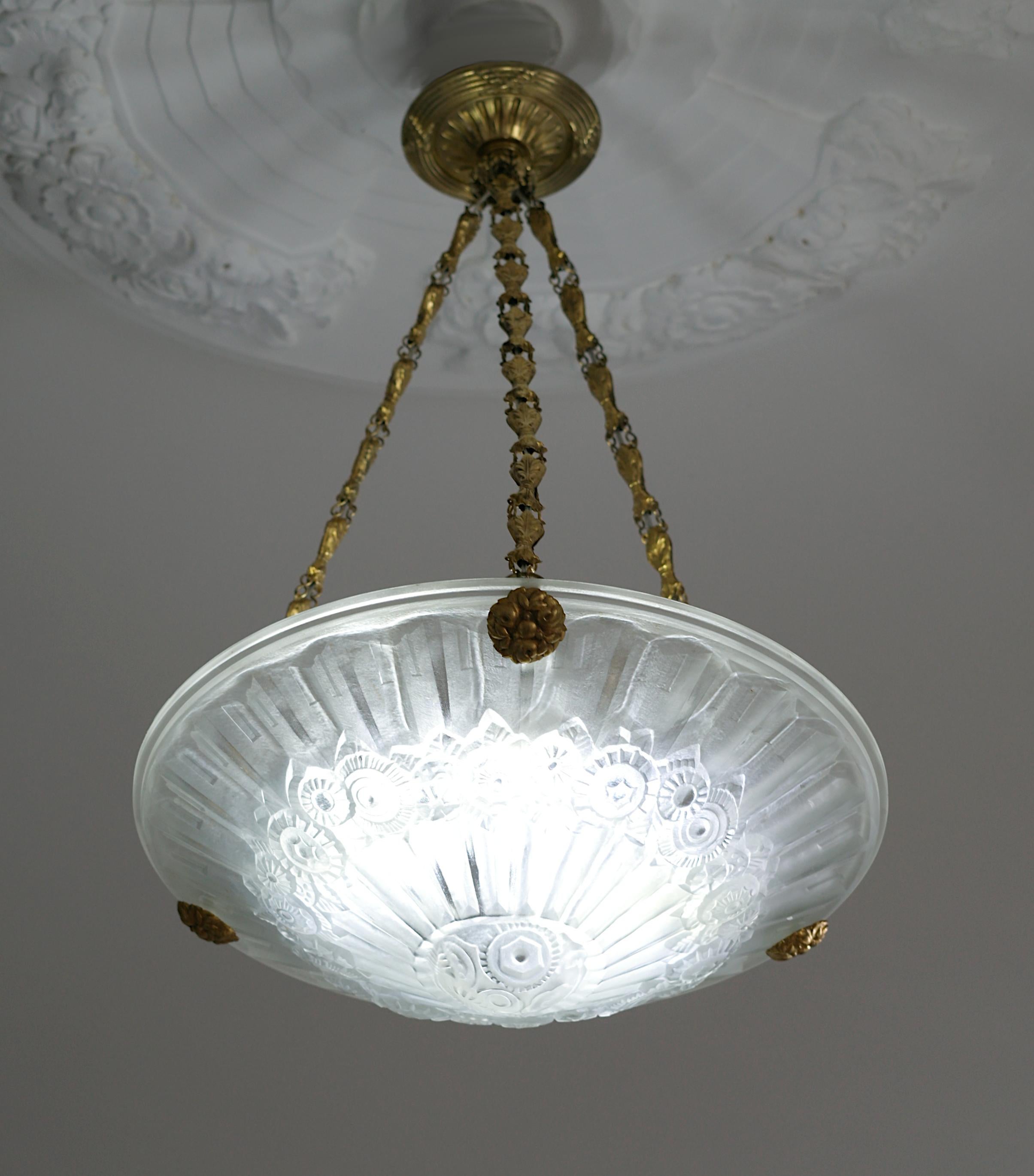 Jean Gauthier French Art Deco Pendant Chandelier, Late 1920s For Sale 2