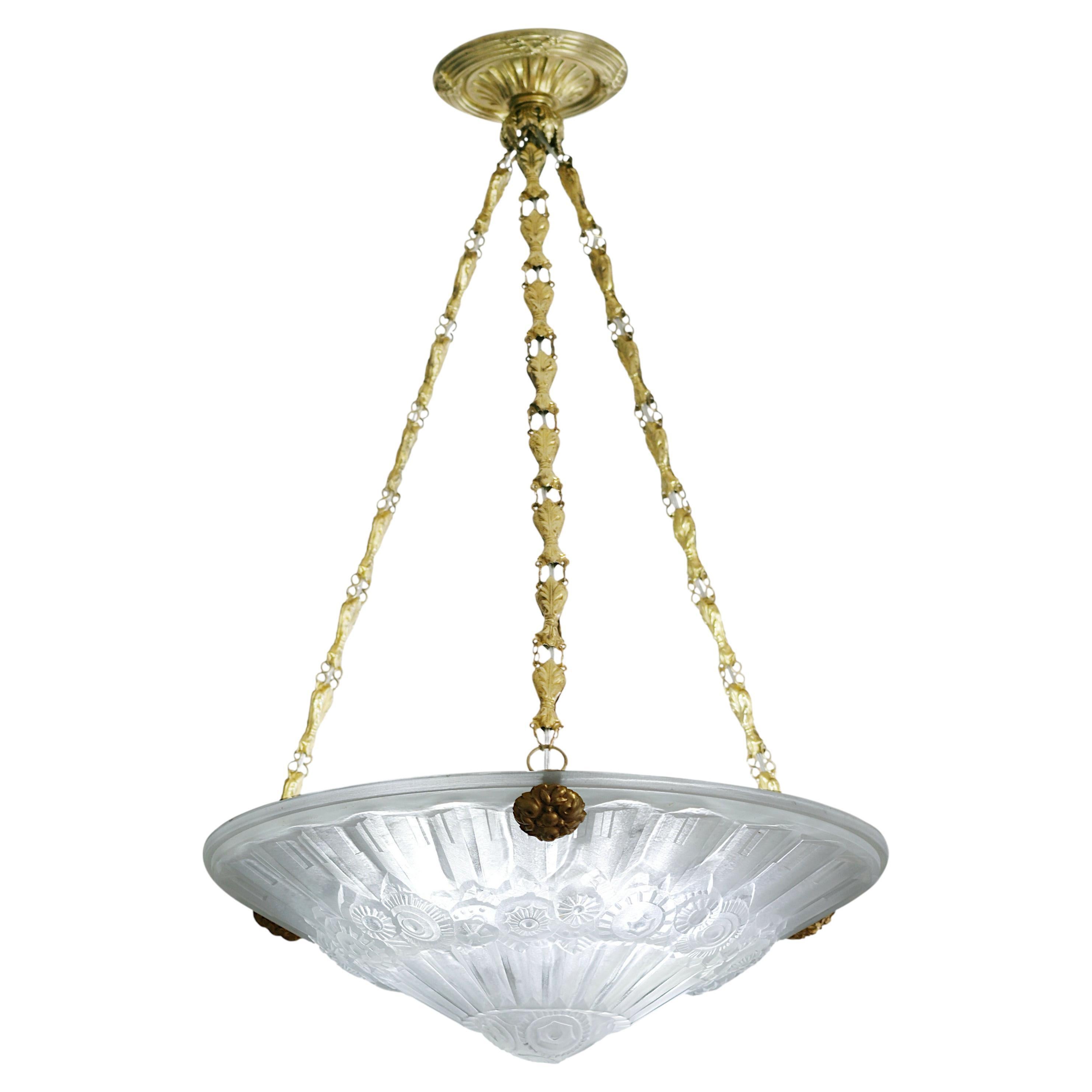 Jean Gauthier French Art Deco Pendant Chandelier, Late 1920s For Sale