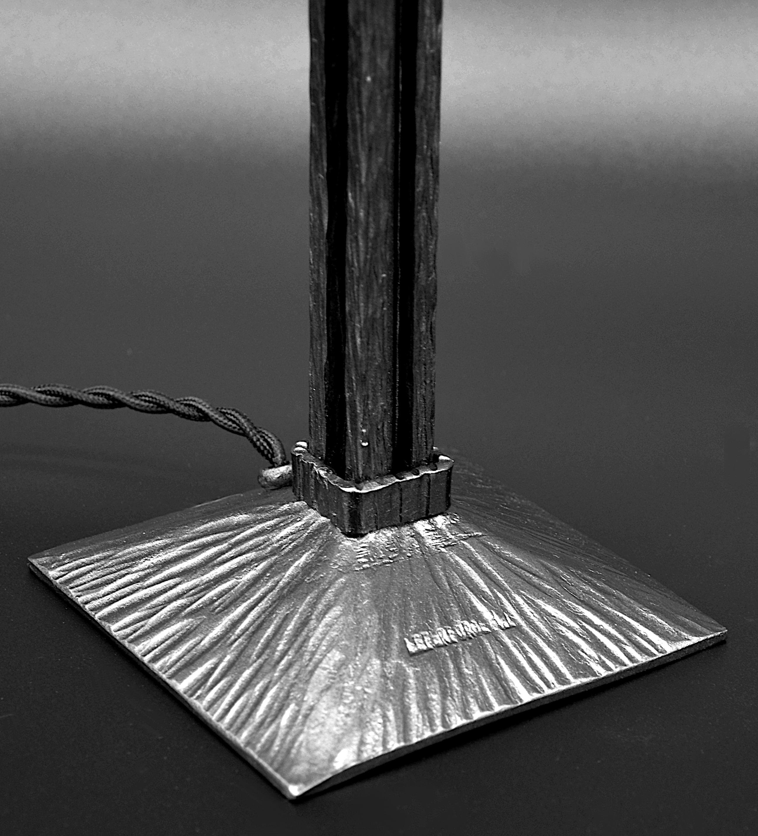 Glass Jean Gauthier & Le Fer Forgé Art Deco Opalescent Table Lamp, 1920 For Sale
