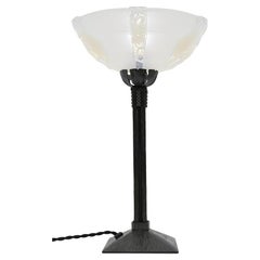 Lampada da tavolo opalescente Art Deco di Jean Gauthier & Le Fer Forgé, 1920