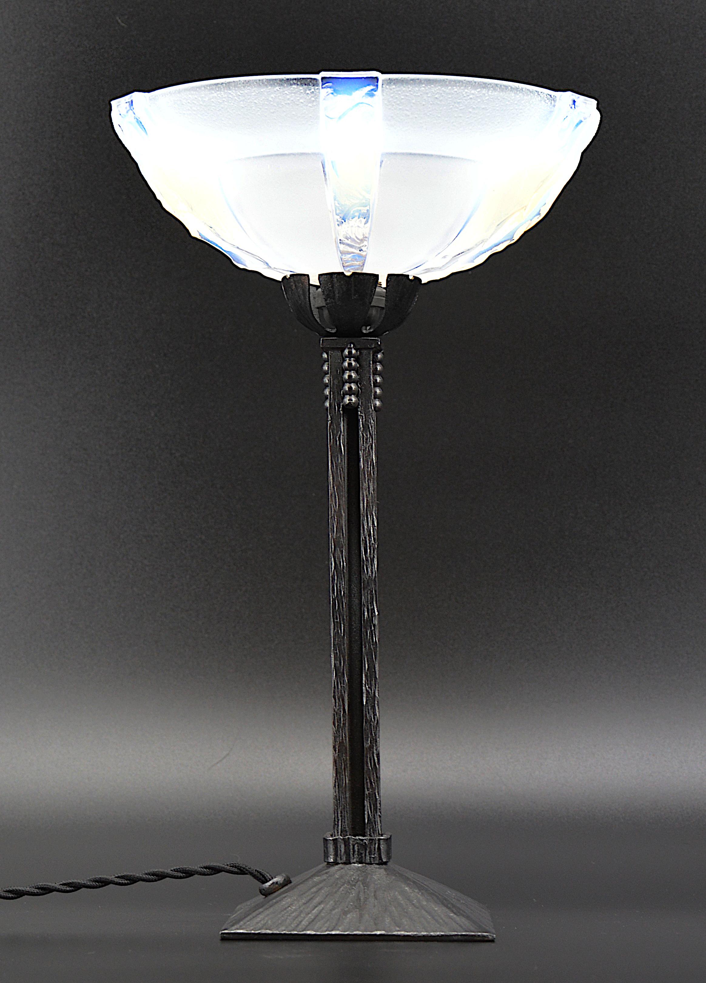 Jean Gauthier and Le Fer Forgé French Art Deco Opalescent Table Lamp ...