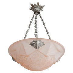 Lampadario a sospensione floreale francese Art Deco rosa di Jean Gauthier, anni '20