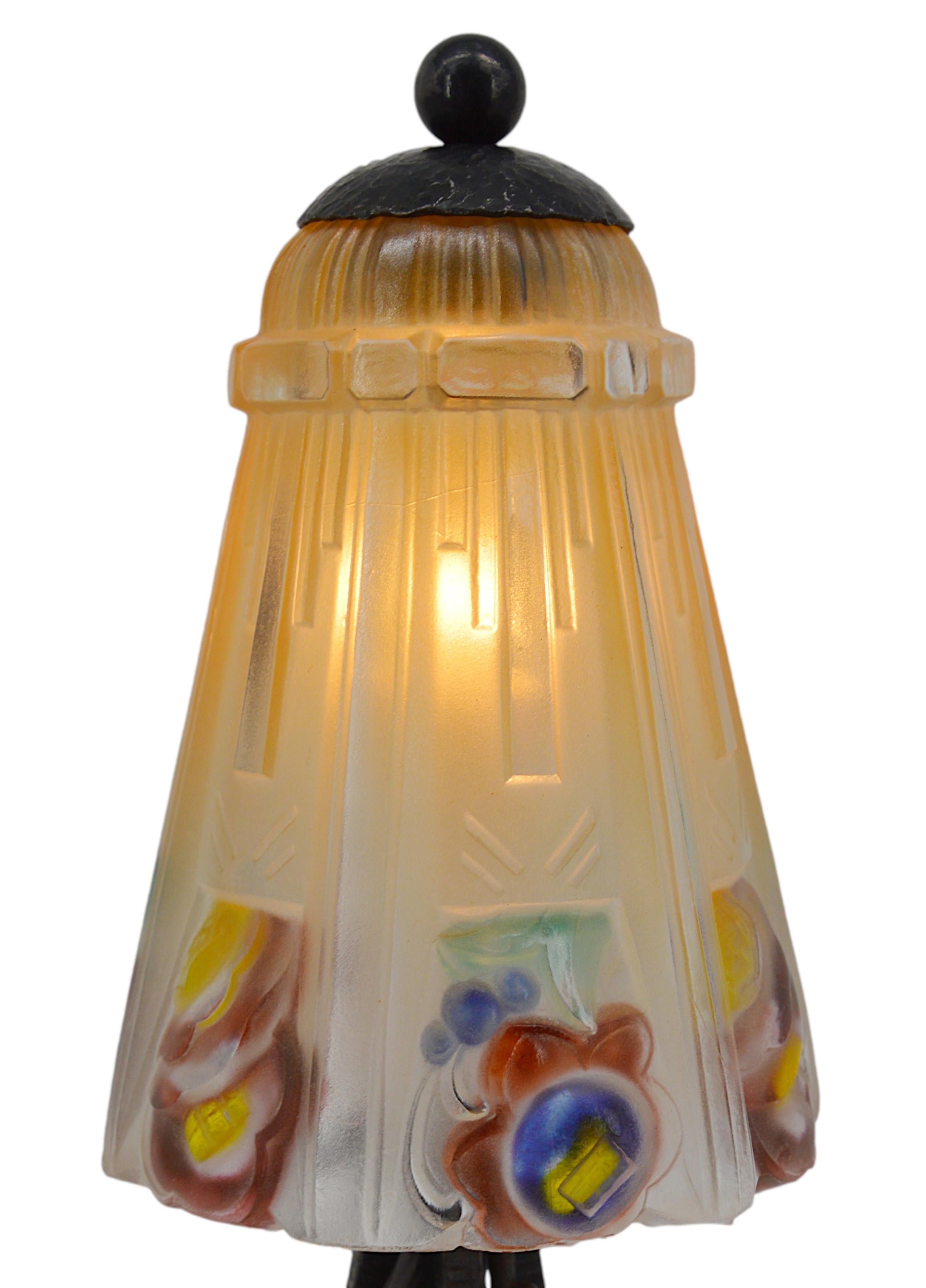 Émaillé Rare lampe de table Art Déco Jean Gauthier, 1920 en vente