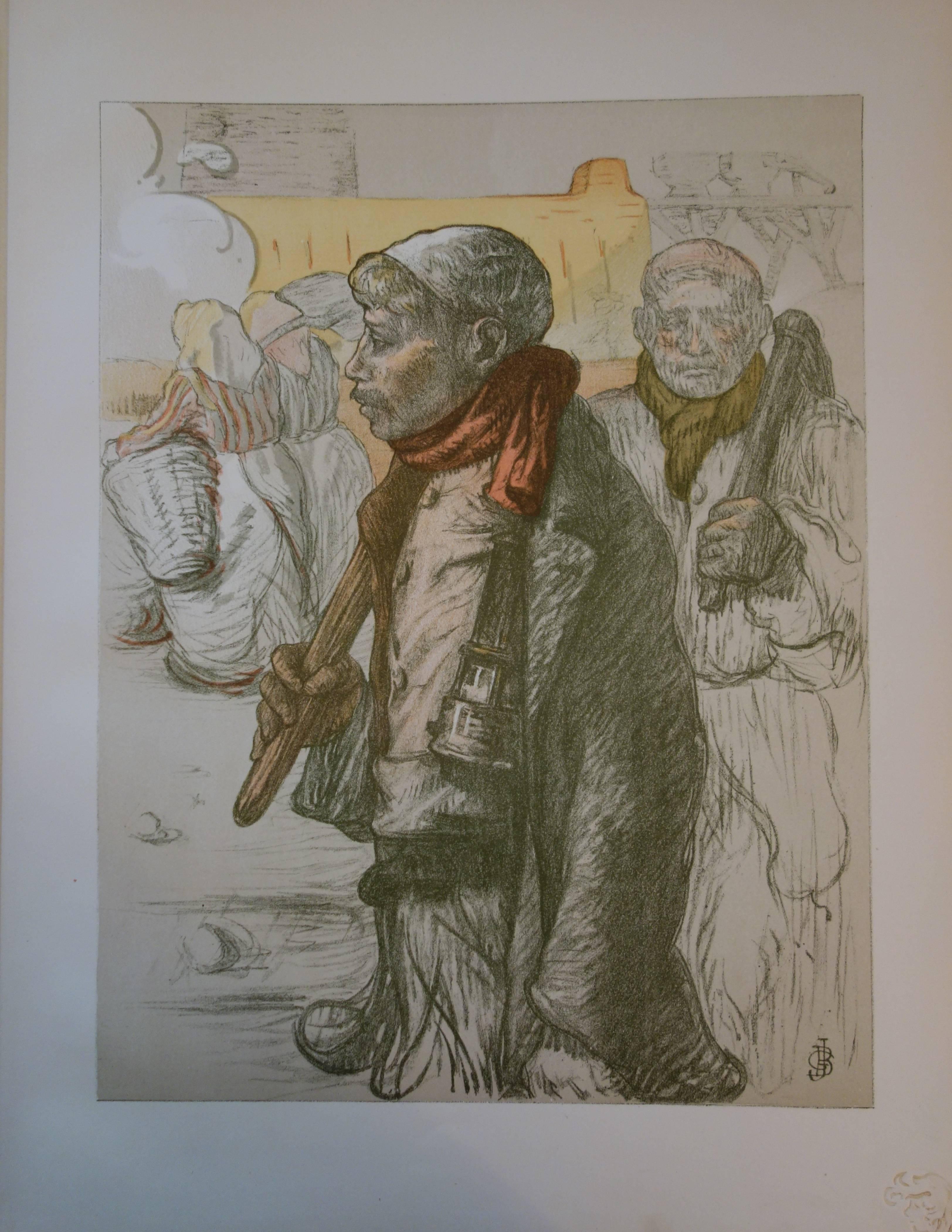 Pit Workers - Original lithograph - 1897