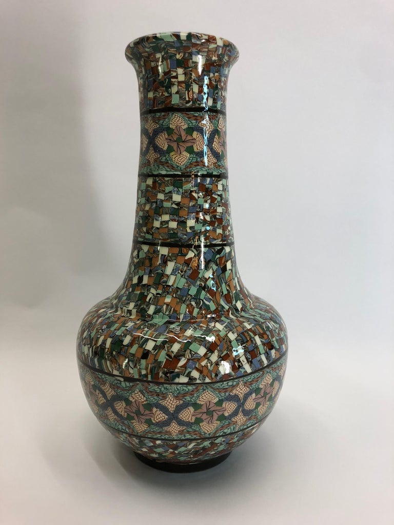 Glazed Jean Gerbino Tall Vase Ceramic Mêlée, Vallauris For Sale