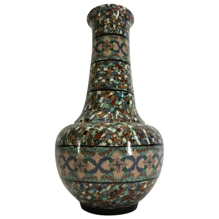 Jean Gerbino Tall Vase Ceramic Mêlée, Vallauris For Sale