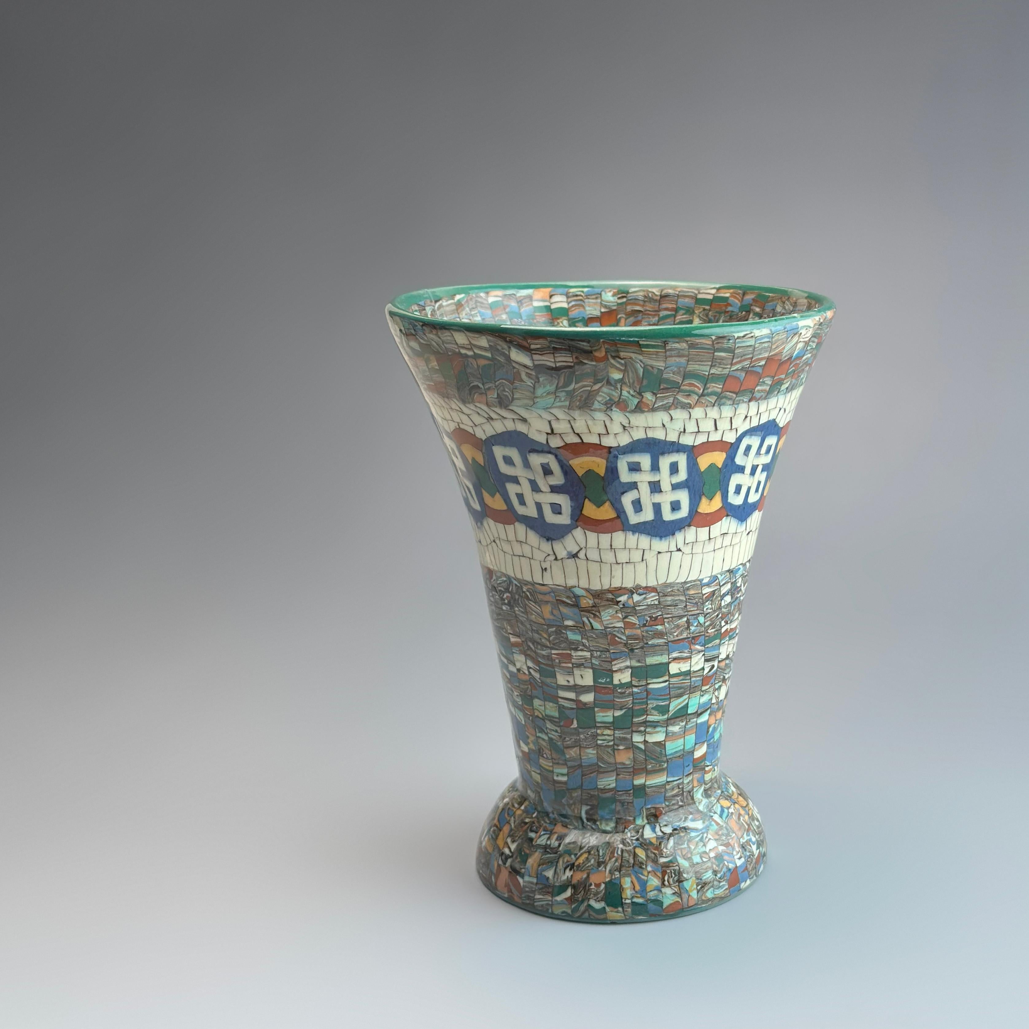 Jean Gerbino Art Deco Neriage Mosaic Trumpet Vase, Vallauris, France, 1930s im Angebot 3