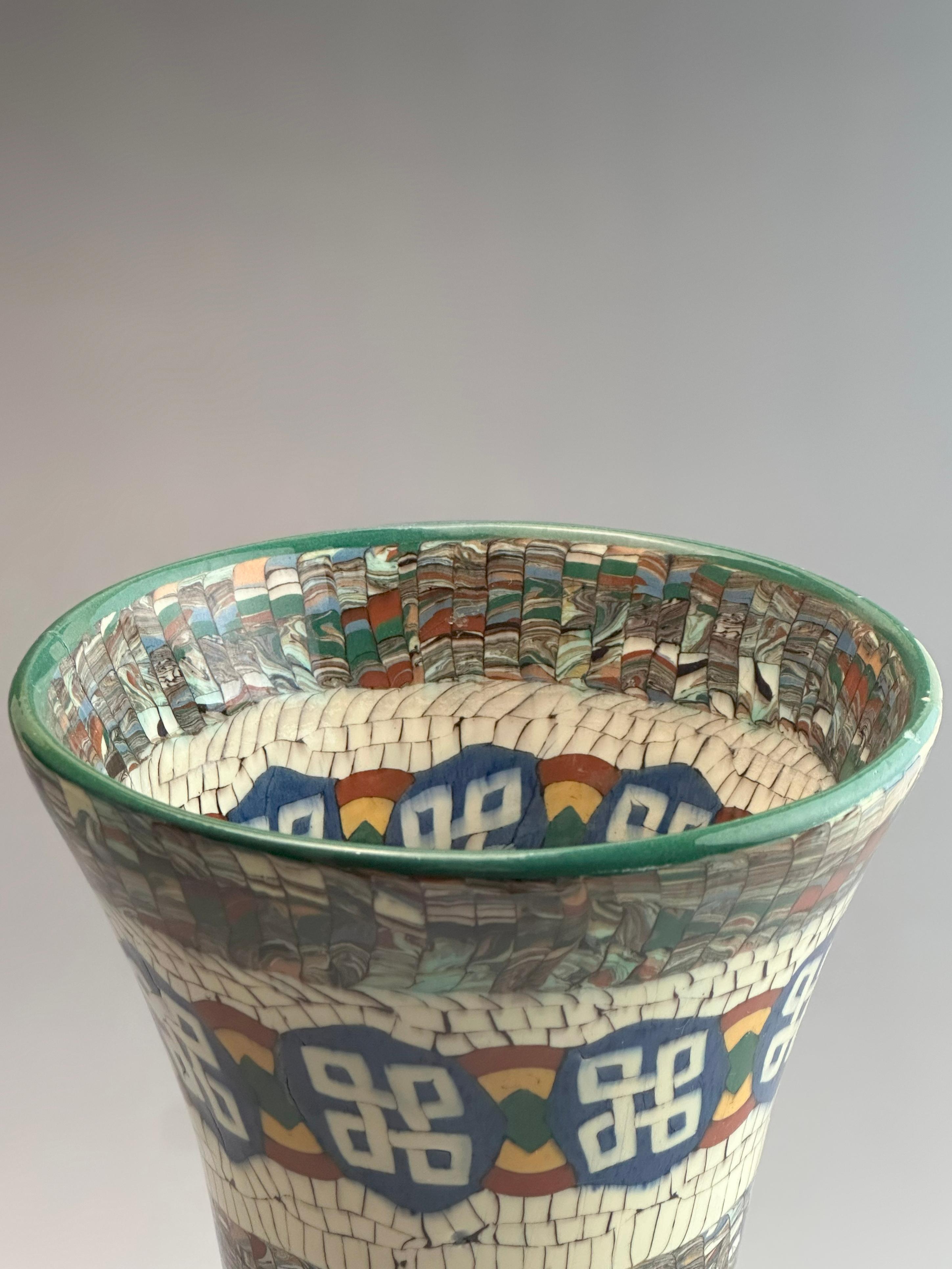 Jean Gerbino Art Deco Neriage Mosaic Trumpet Vase, Vallauris, France, 1930s (Glasiert) im Angebot