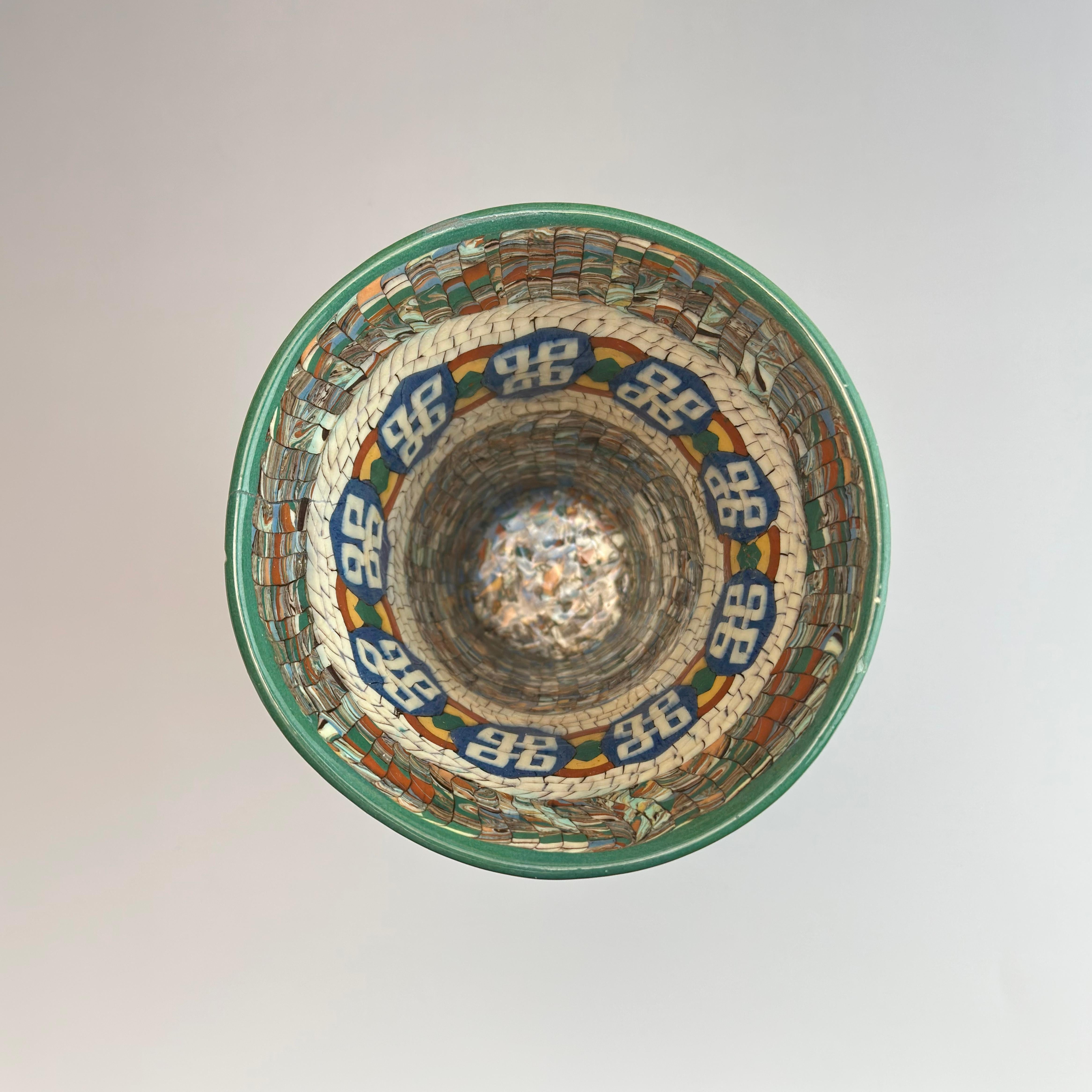 Jean Gerbino Art Deco Neriage Mosaic Trumpet Vase, Vallauris, France, 1930s (20. Jahrhundert) im Angebot