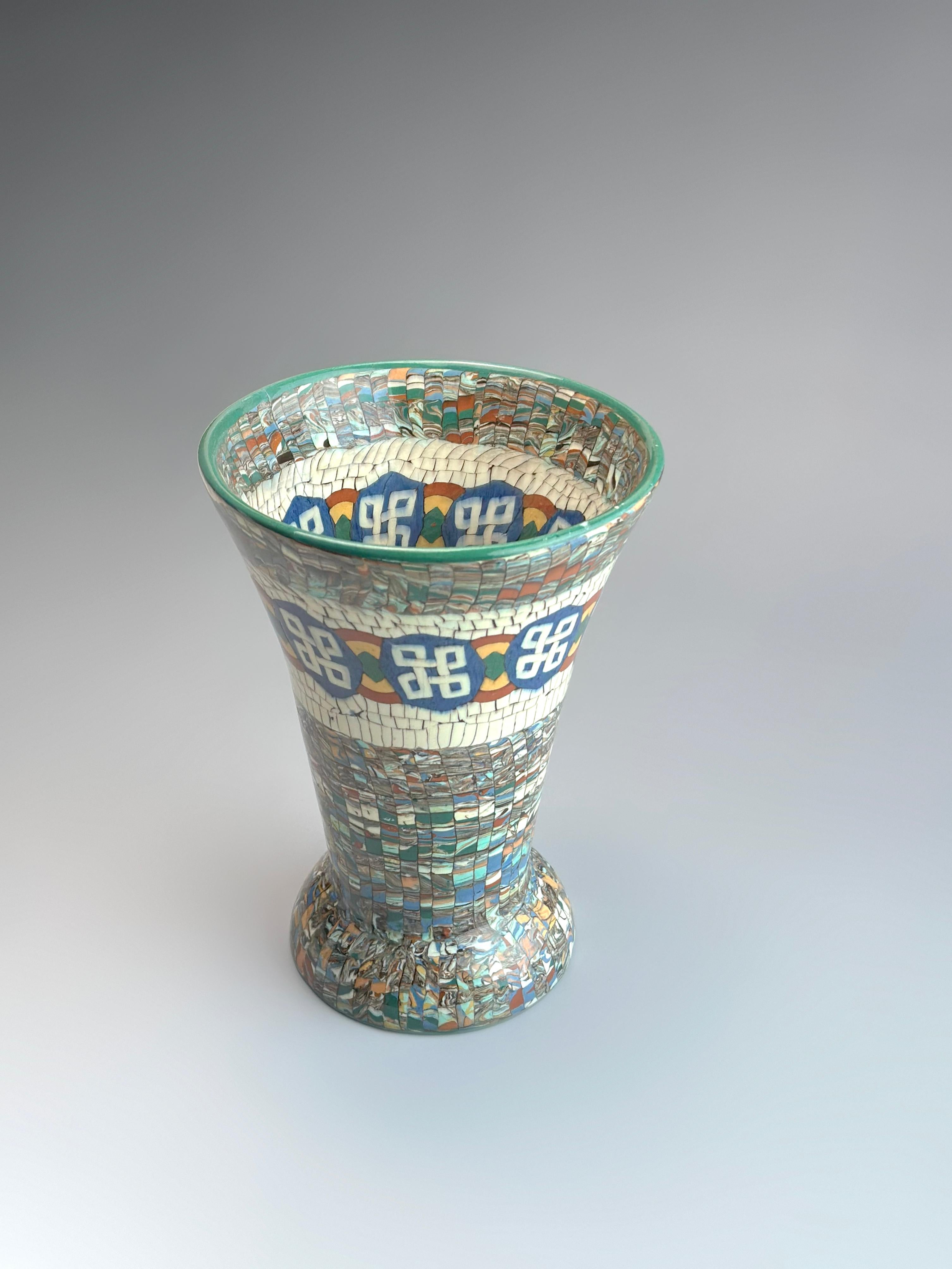 Jean Gerbino Art Deco Neriage Mosaic Trumpet Vase, Vallauris, France, 1930s (Keramik) im Angebot
