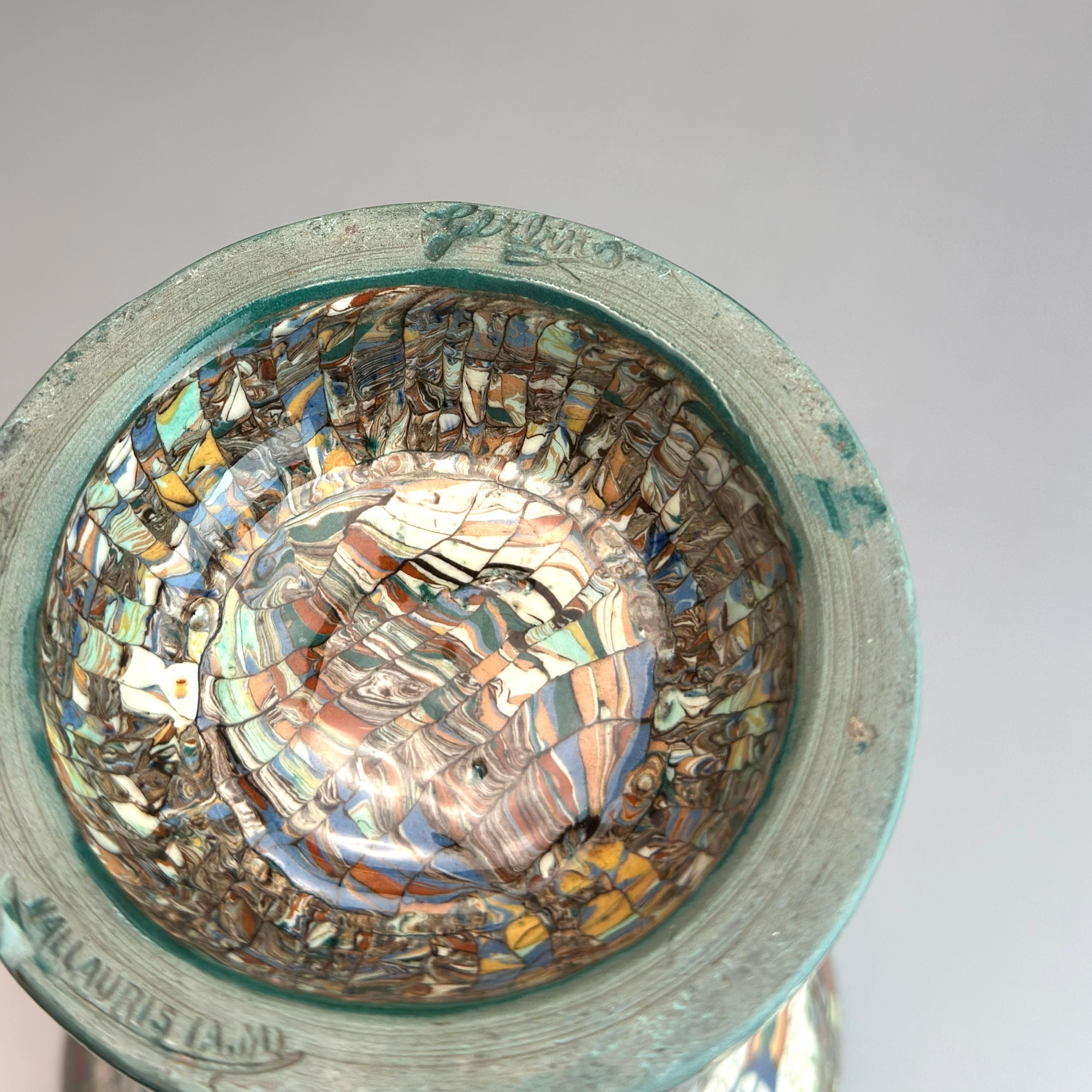 Jean Gerbino Art Deco Neriage Mosaic Trumpet Vase, Vallauris, France, 1930s im Angebot 2