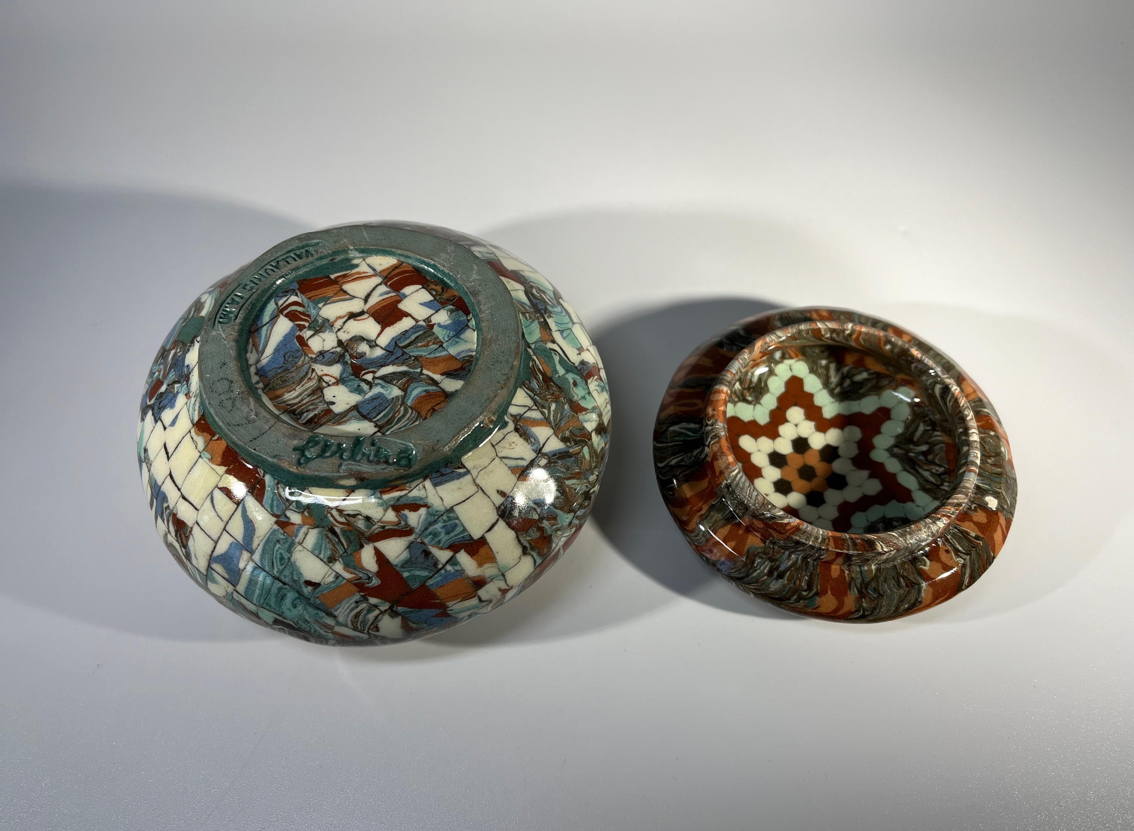 Jean Gerbino For Vallauris, France, Ceramic Glazed Sage Mosaic Lidded Pot 1960's For Sale 2