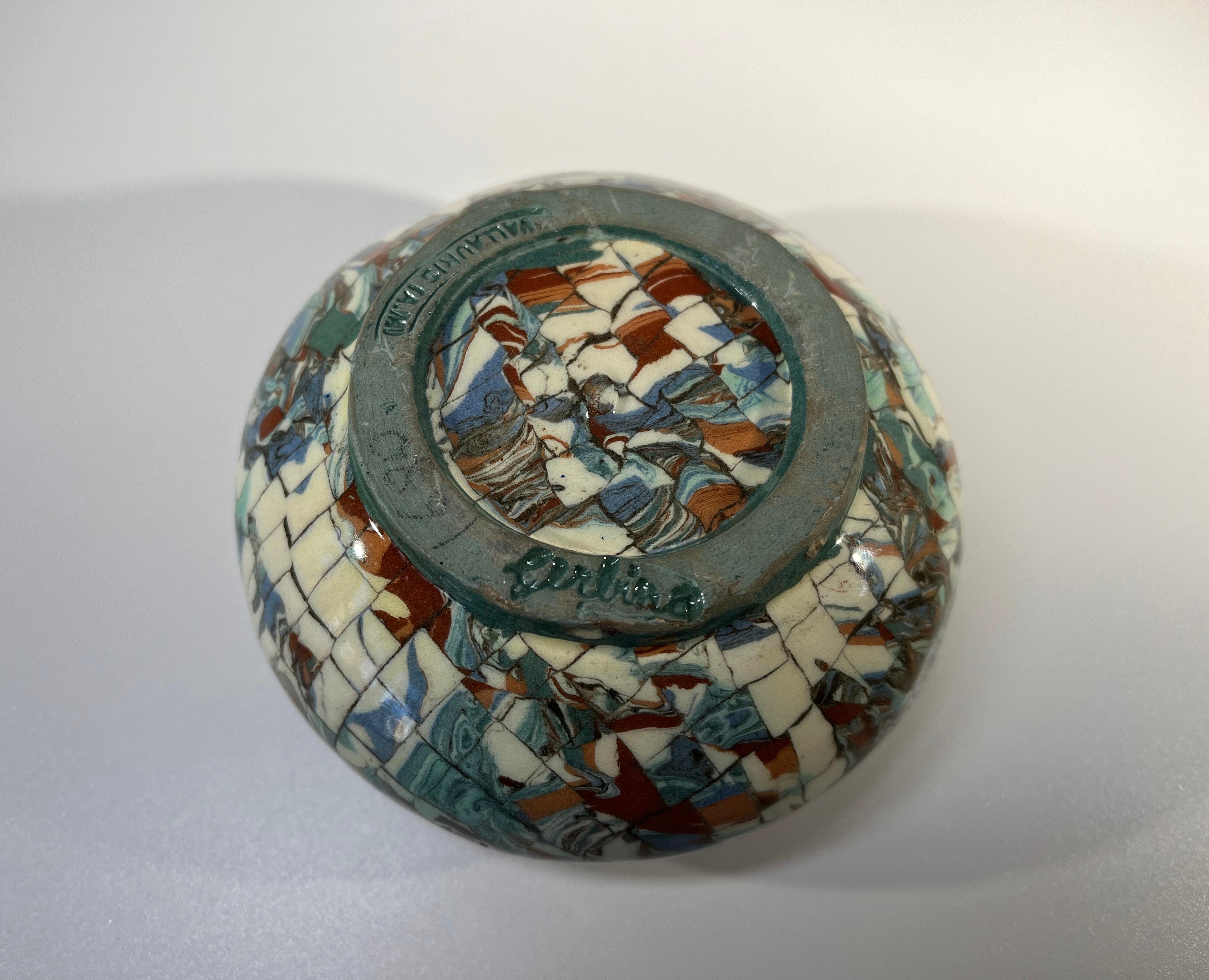 Jean Gerbino For Vallauris, France, Ceramic Glazed Sage Mosaic Lidded Pot 1960's For Sale 3