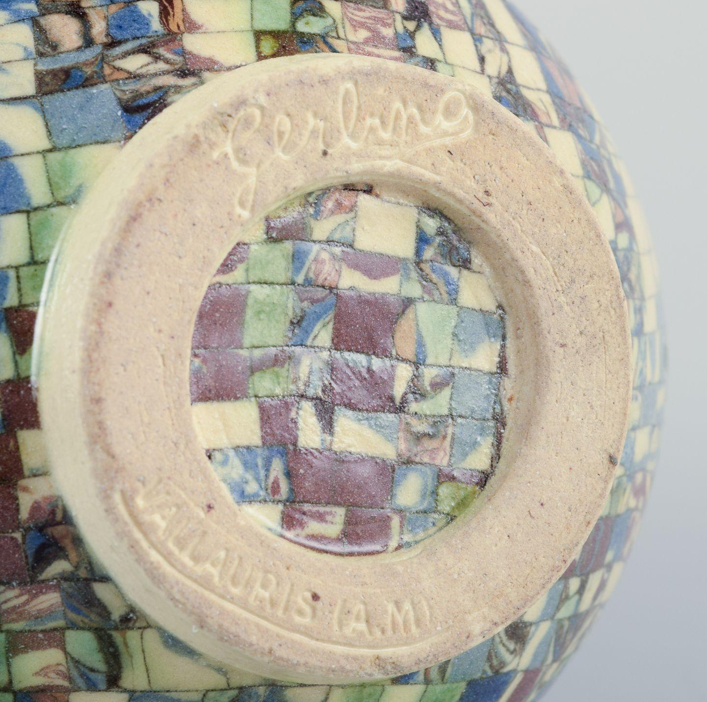 Jean Gerbino for Vallauris, France. Pair of small round stoneware vases. In Excellent Condition For Sale In København, Copenhagen