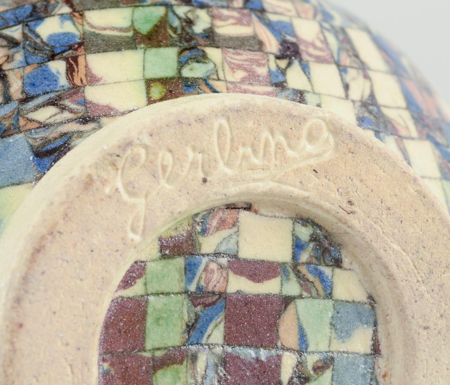 20th Century Jean Gerbino for Vallauris, France. Pair of small round stoneware vases. For Sale