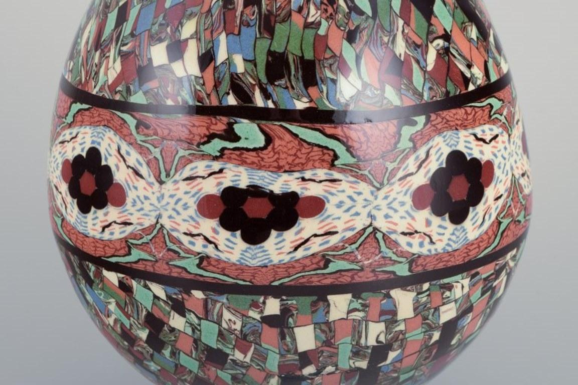 Glazed Jean Gerbino for Vallauris. Vase in glazed ceramic with mosaic decoration.