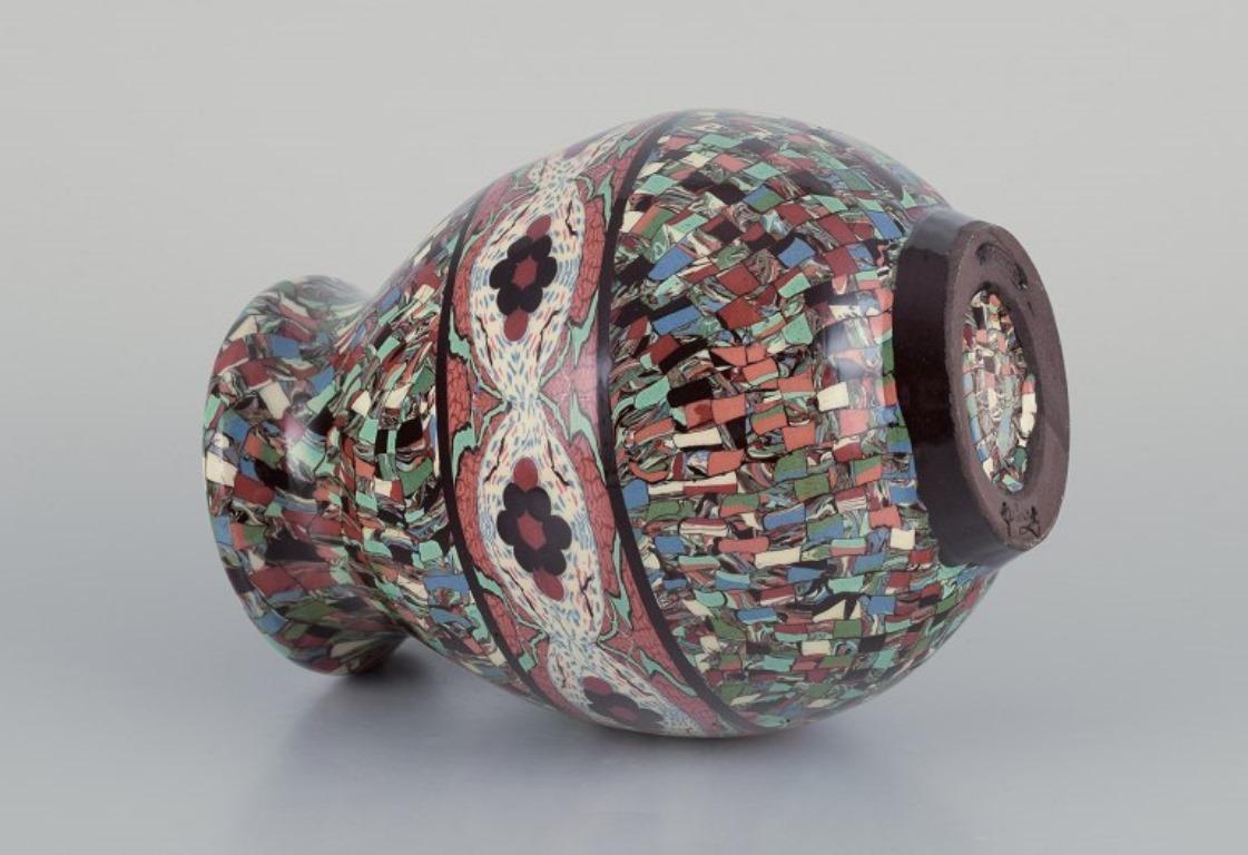 Ceramic Jean Gerbino for Vallauris. Vase in glazed ceramic with mosaic decoration.