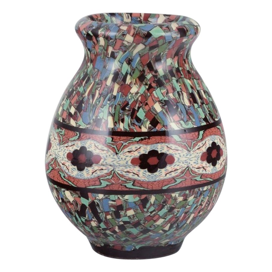 Jean Gerbino for Vallauris. Vase in glazed ceramic with mosaic decoration.