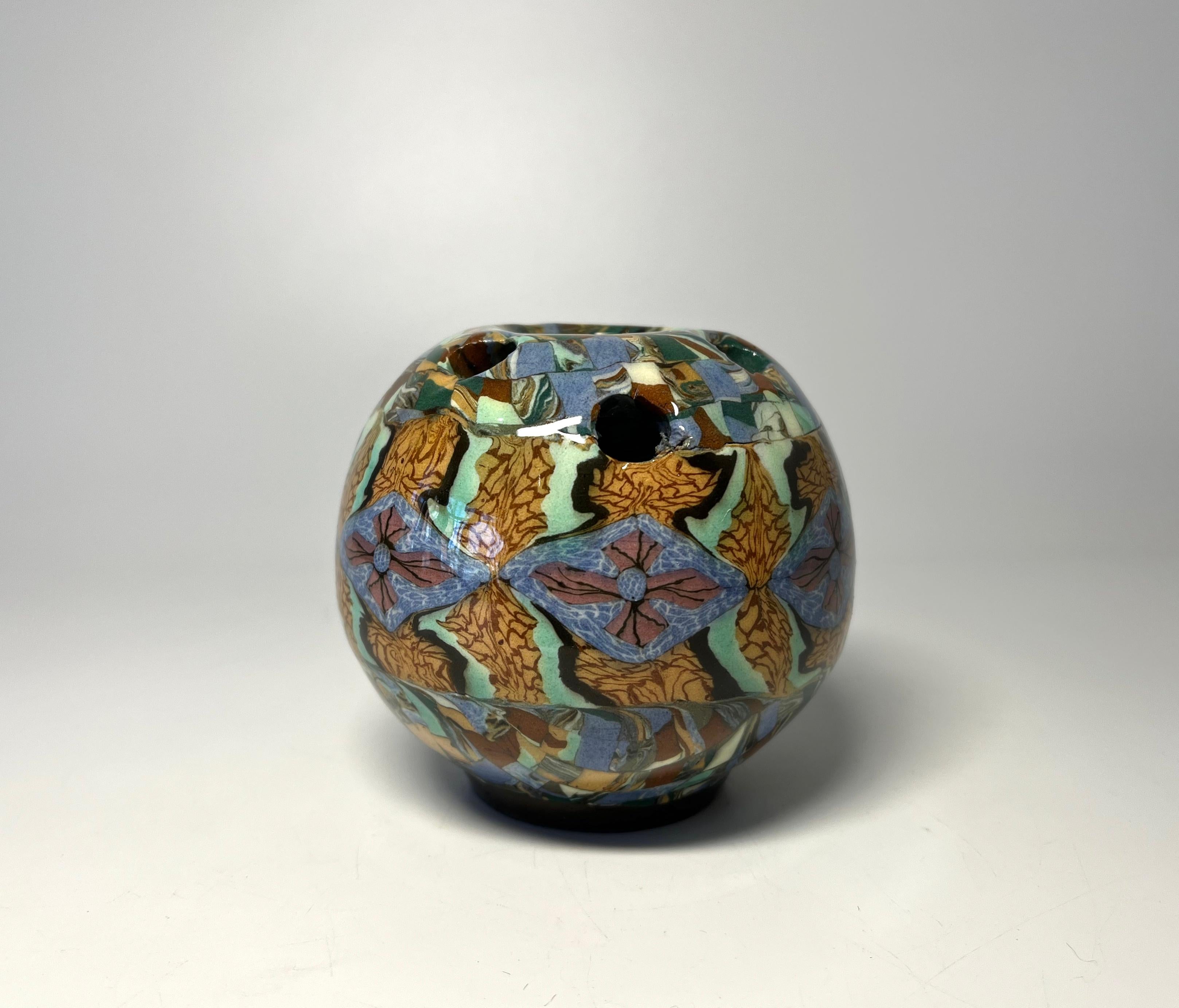 Mid-Century Modern Jean Gerbino, Vallauris, France, Ceramic Diamond Motif Mosaic Potpourri Vase 