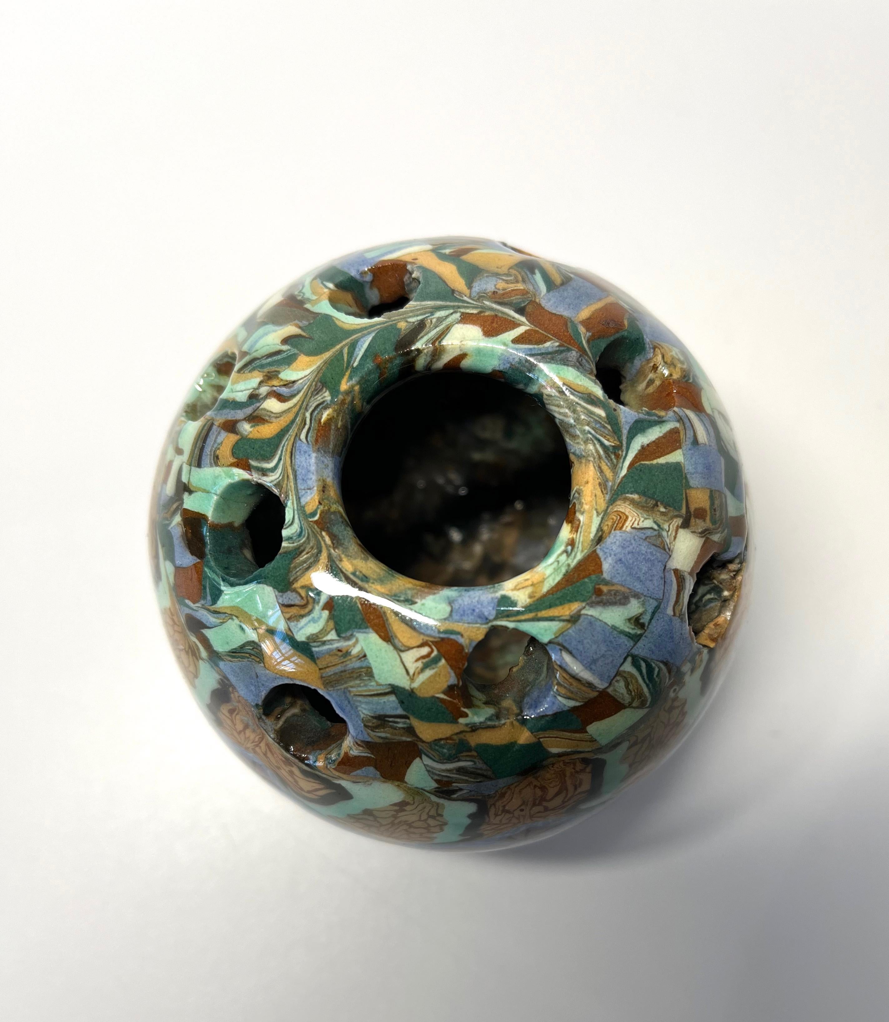 French Jean Gerbino, Vallauris, France, Ceramic Diamond Motif Mosaic Potpourri Vase 