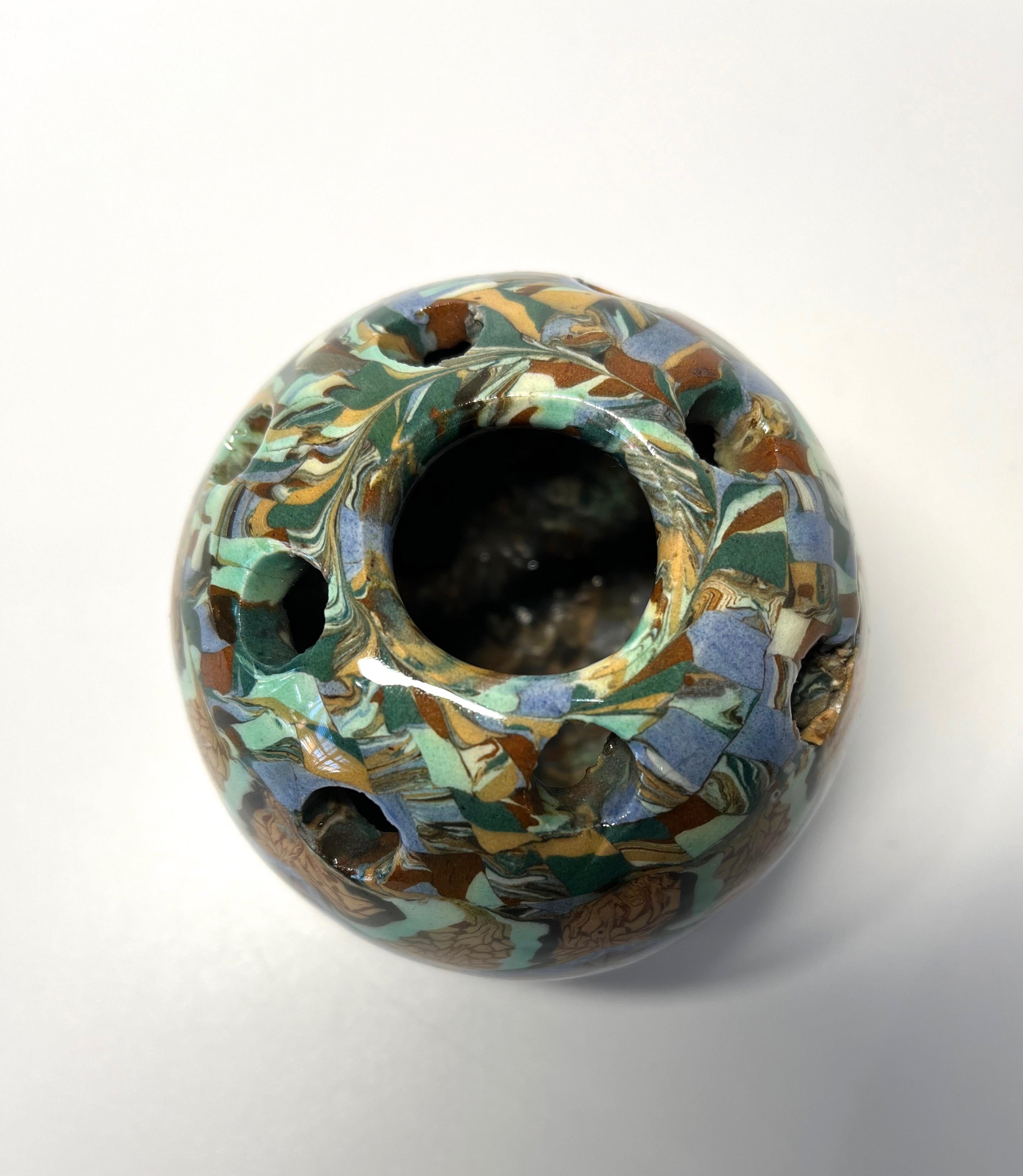 French Jean Gerbino, Vallauris, France, Ceramic Diamond Motif Mosaic Potpourri Vase