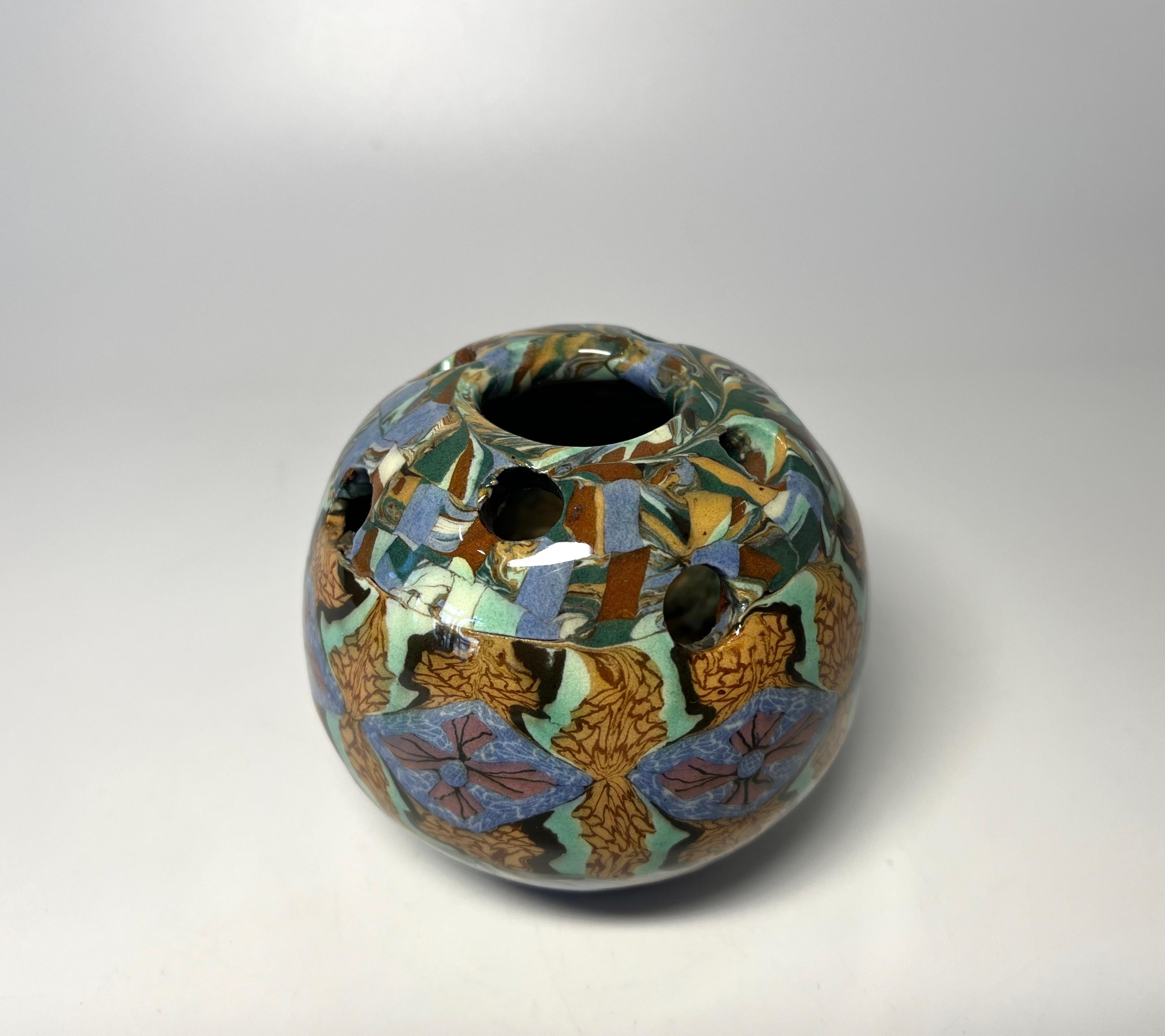 Glazed Jean Gerbino, Vallauris, France, Ceramic Diamond Motif Mosaic Potpourri Vase