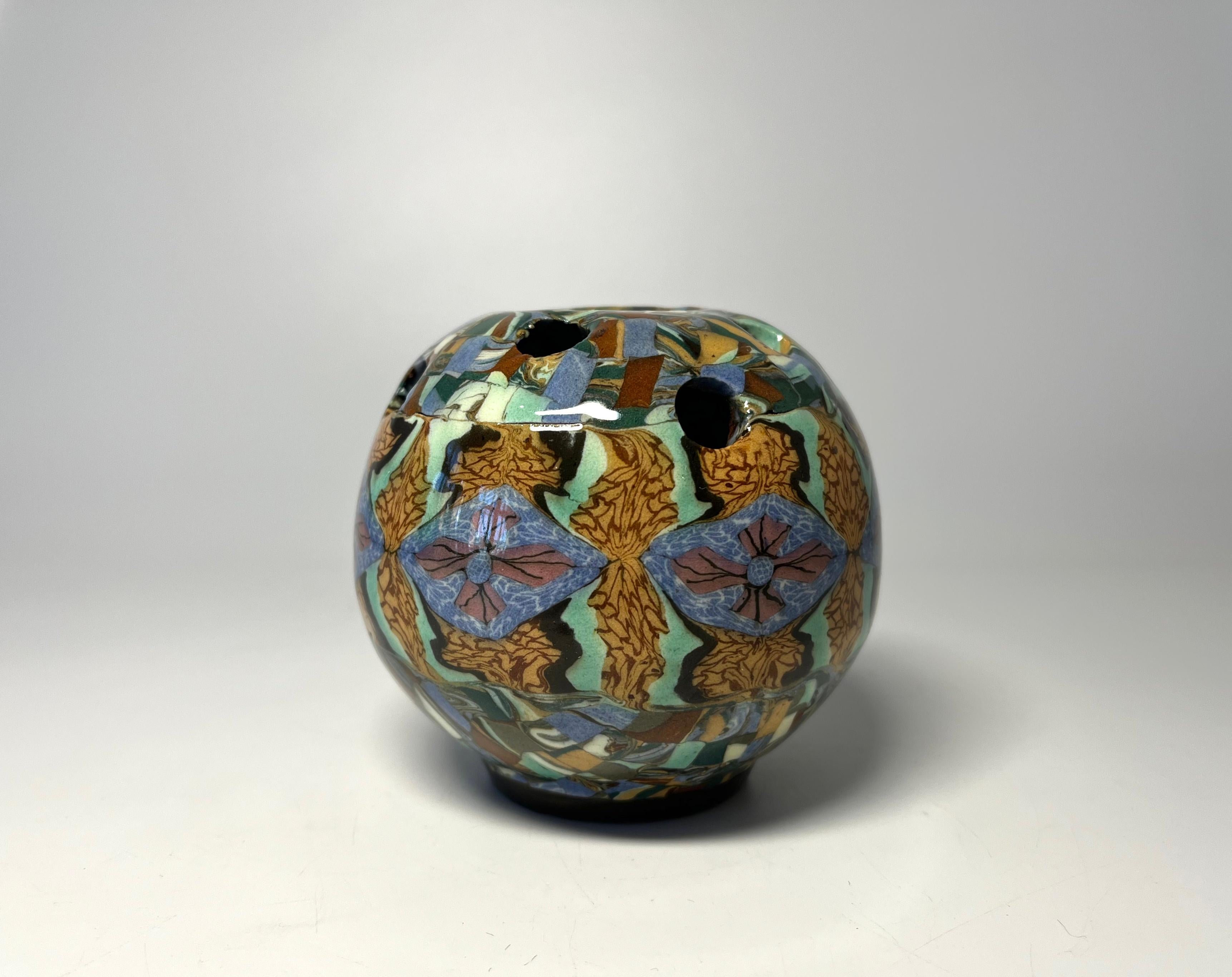 Jean Gerbino, Vallauris, France, Ceramic Diamond Motif Mosaic Potpourri Vase  In Good Condition In Rothley, Leicestershire