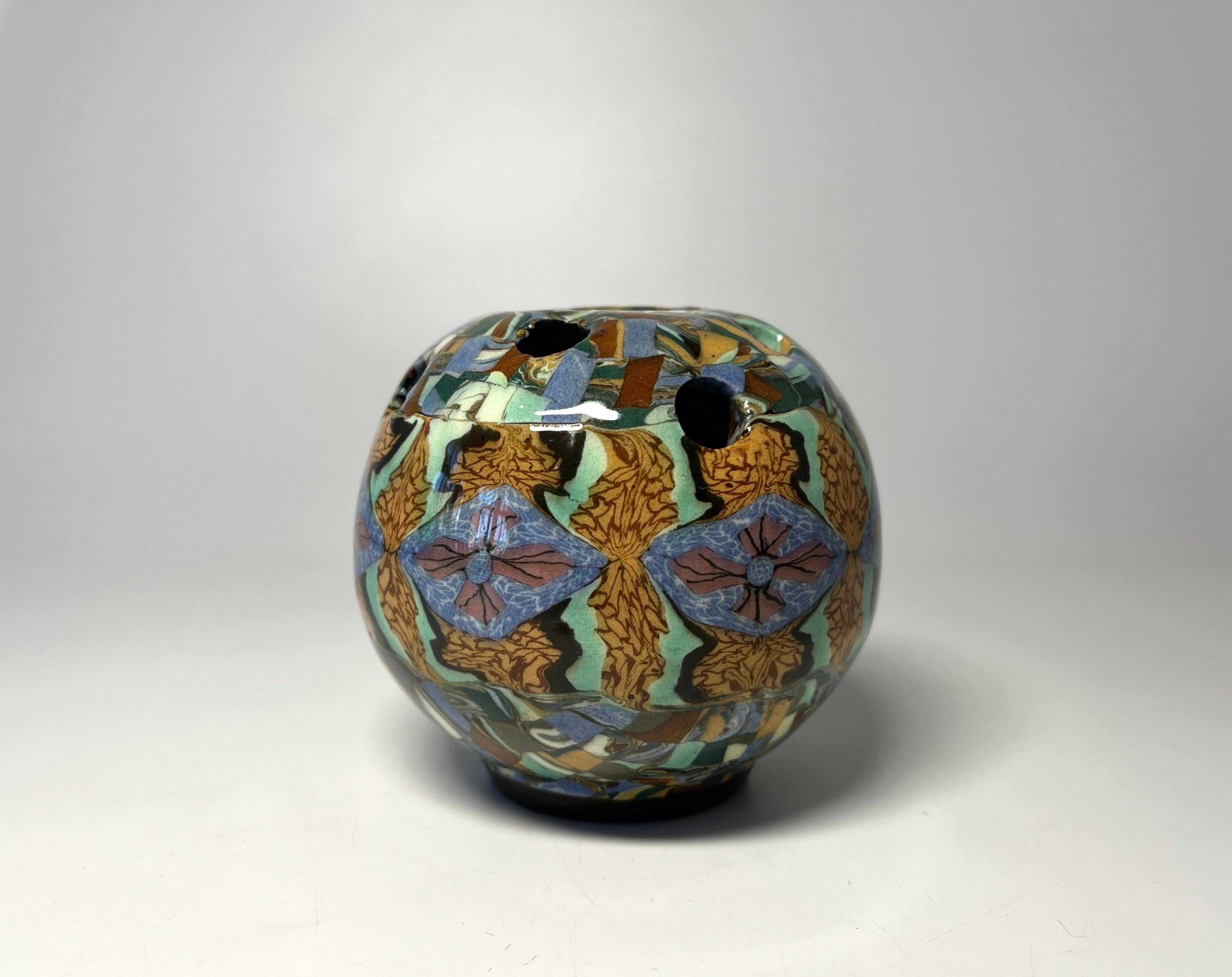 Jean Gerbino, Vallauris, France, Ceramic Diamond Motif Mosaic Potpourri Vase In Good Condition In Rothley, Leicestershire