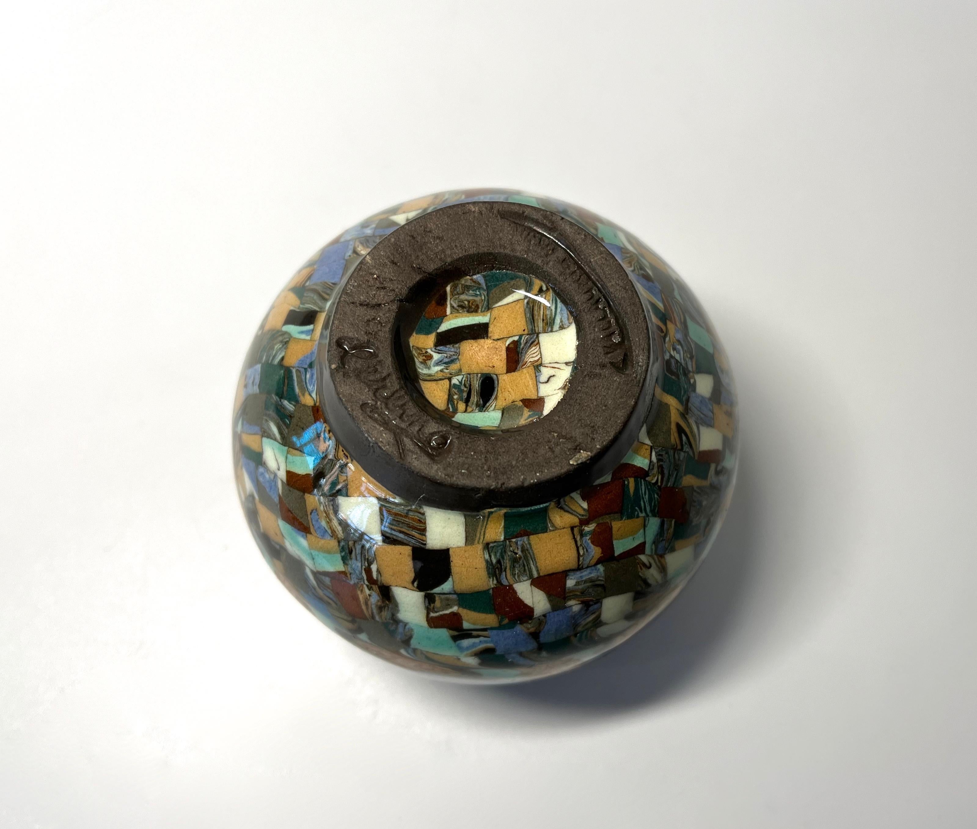 20th Century Jean Gerbino, Vallauris, France, Ceramic Diamond Motif Mosaic Potpourri Vase