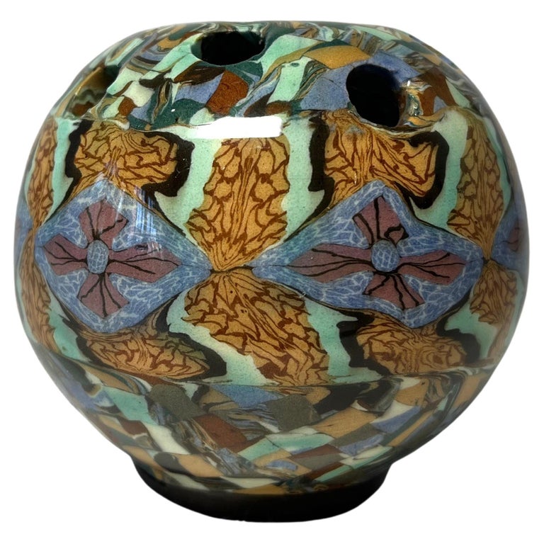 Jean Gerbino, Vallauris, France, Ceramic Diamond Motif Mosaic Potpourri  Vase For Sale at 1stDibs