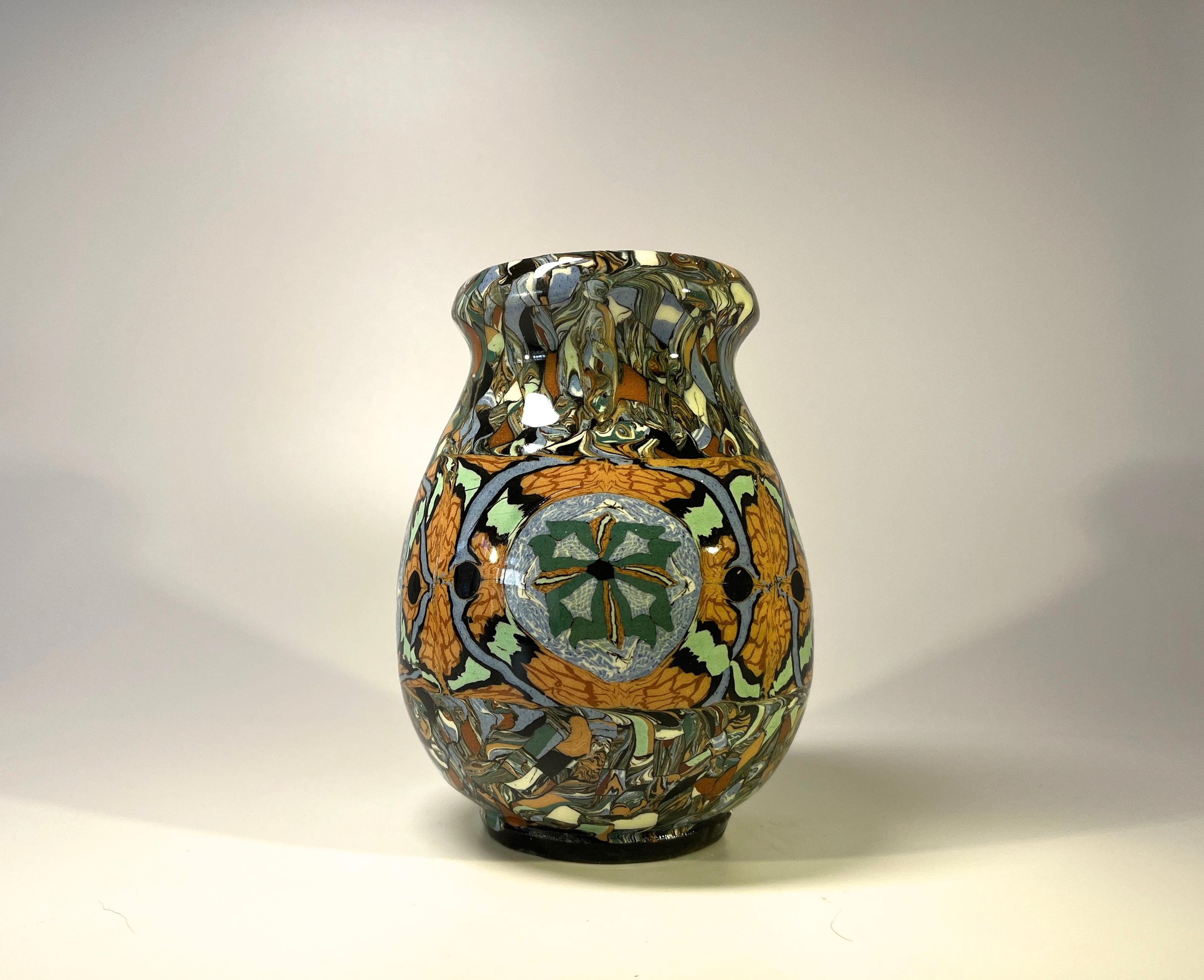 Mid-Century Modern Jean Gerbino, Vallauris, France, Ceramic Mosaic Shaped Vase Muted Tones 1960's