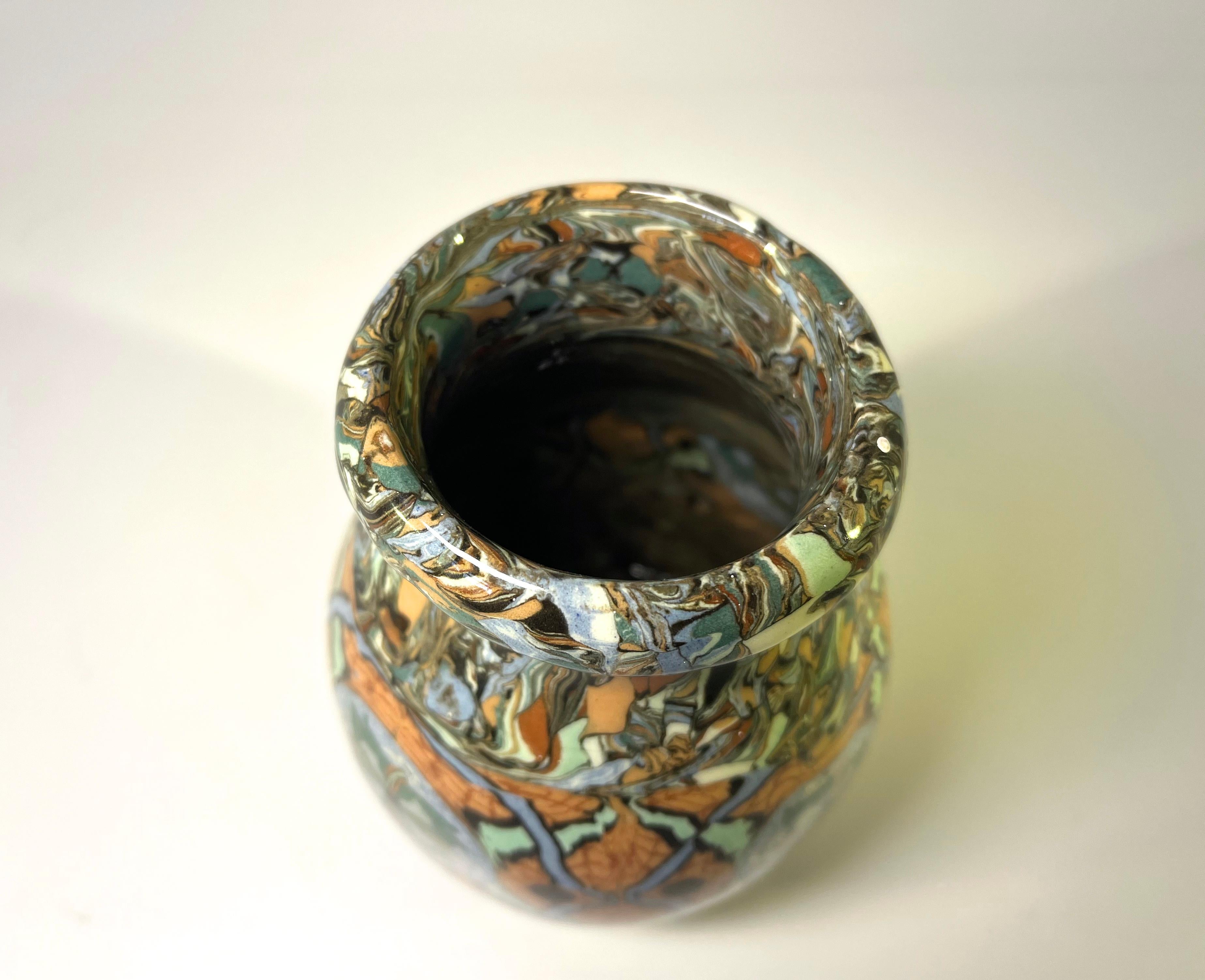 Glazed Jean Gerbino, Vallauris, France, Ceramic Mosaic Shaped Vase Muted Tones 1960's