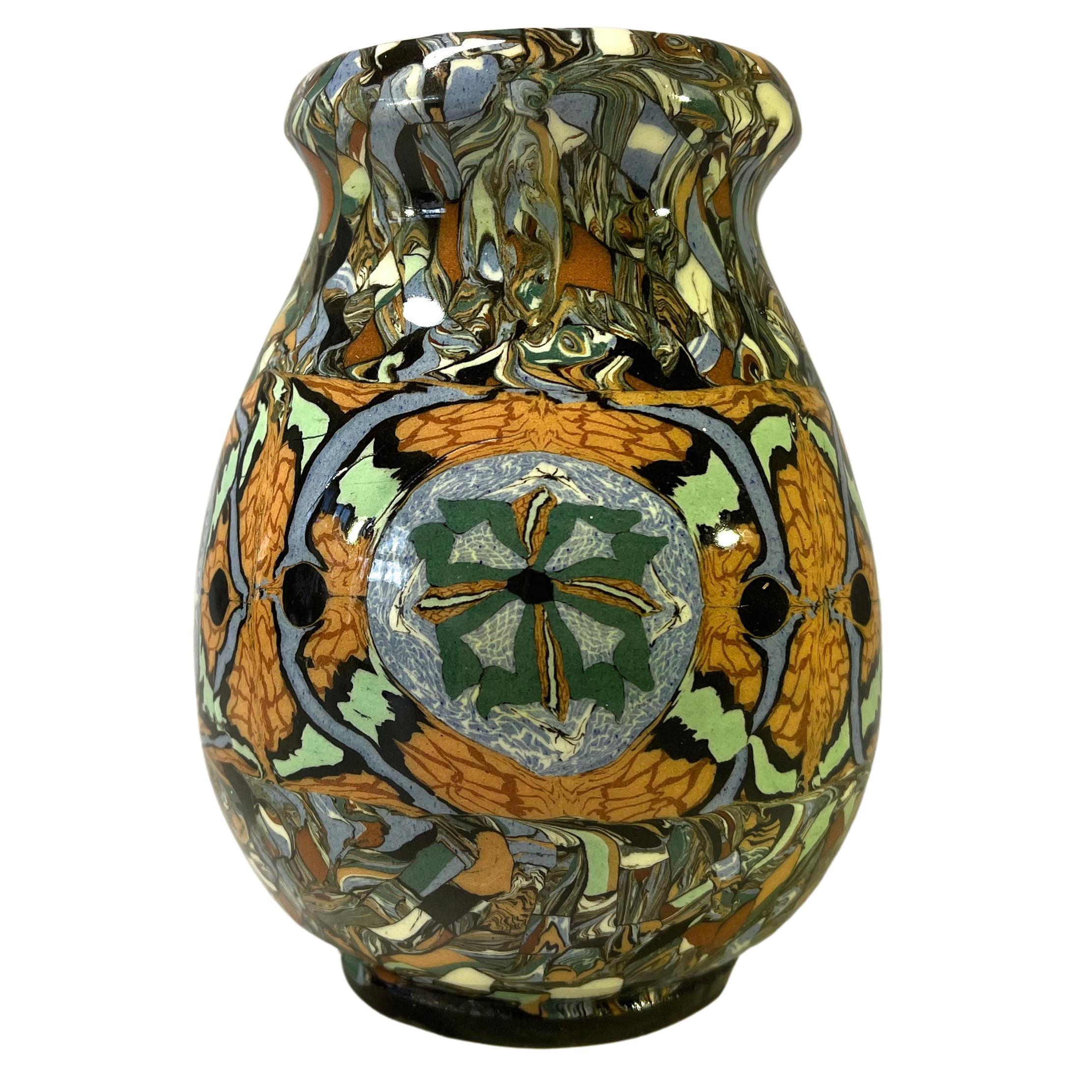 Jean Gerbino, Vallauris, France, Ceramic Mosaic Shaped Vase Muted Tones 1960's