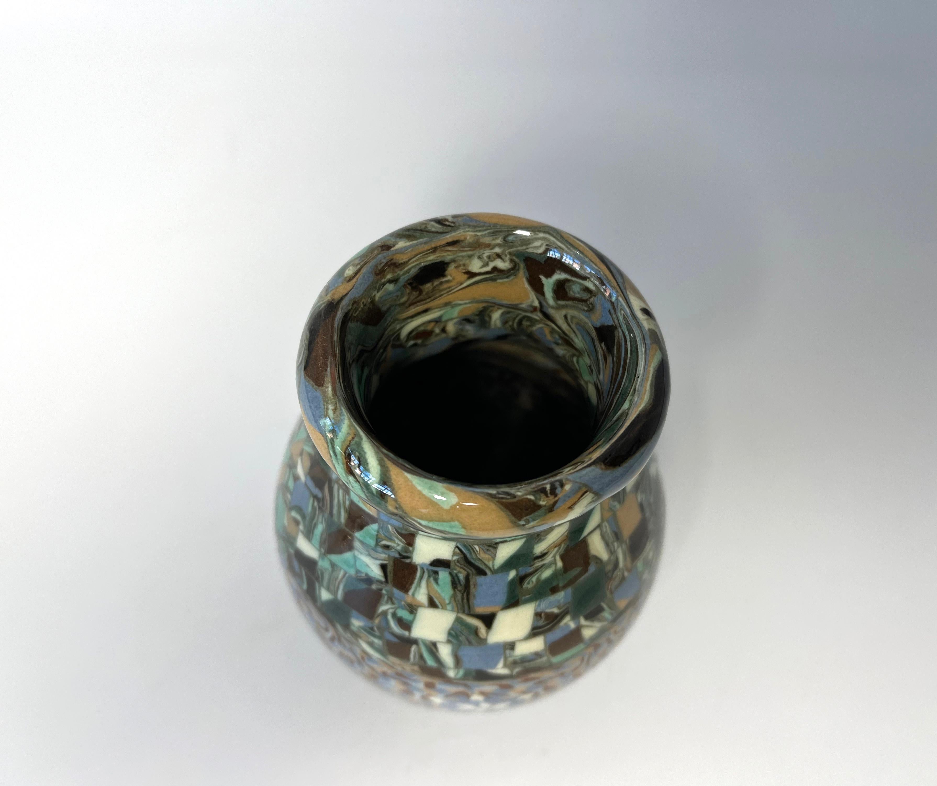 Mid-Century Modern Jean Gerbino, Vallauris, France, Ceramic Mosaic Shaped Vase Snowflake Motif Vase For Sale