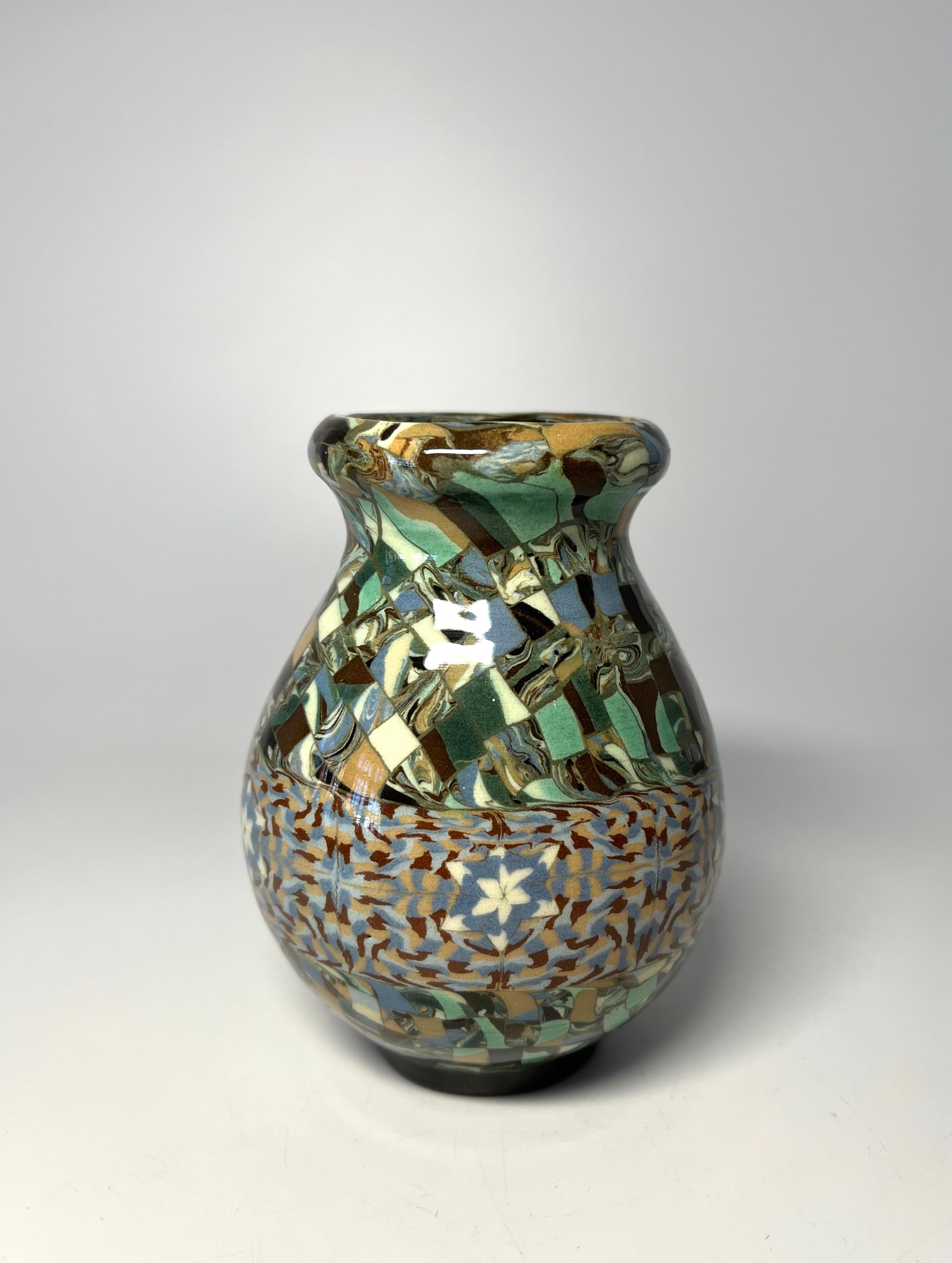 French Jean Gerbino, Vallauris, France, Ceramic Mosaic Shaped Vase Snowflake Motif Vase For Sale