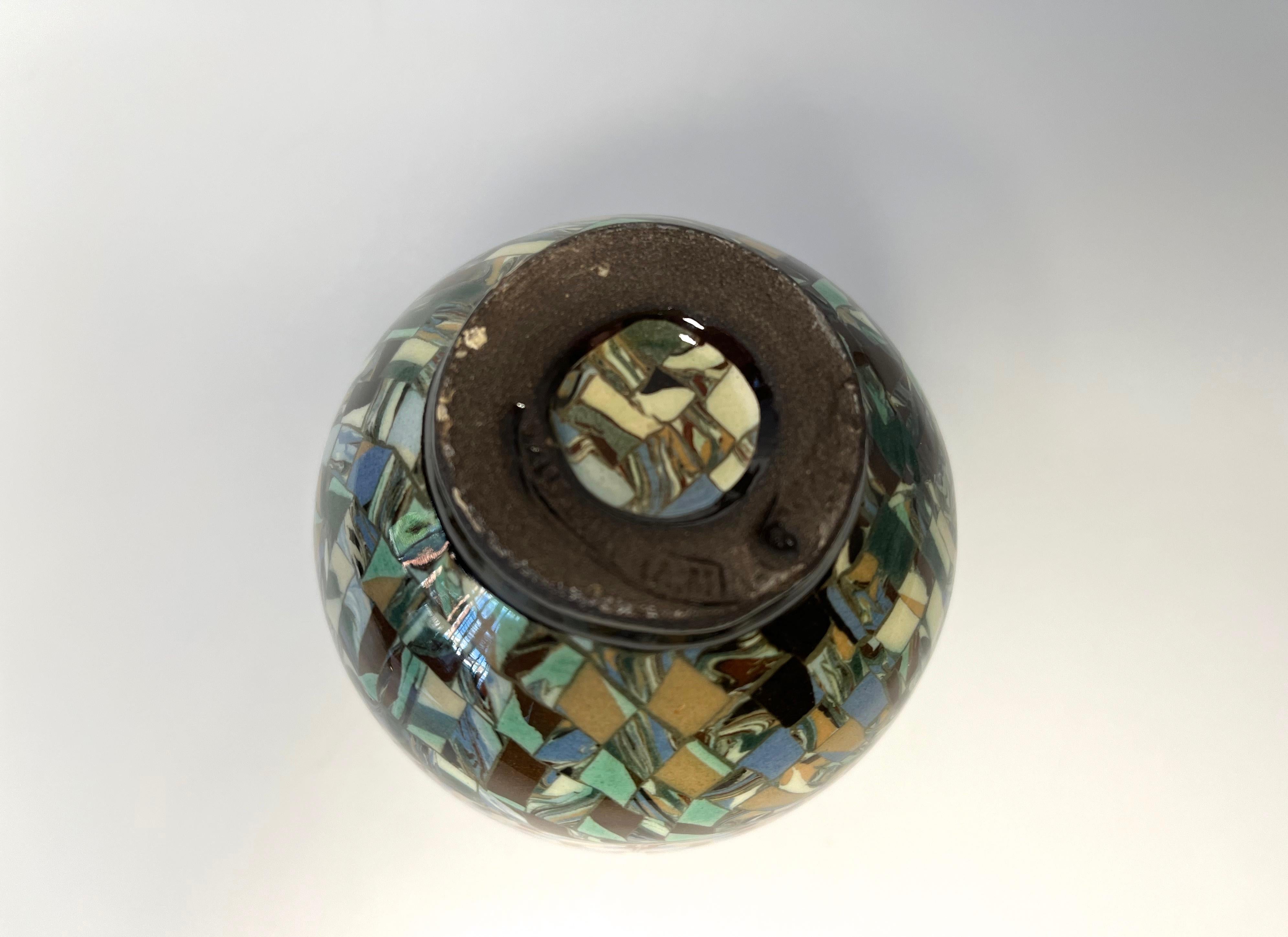 20th Century Jean Gerbino, Vallauris, France, Ceramic Mosaic Shaped Vase Snowflake Motif Vase For Sale
