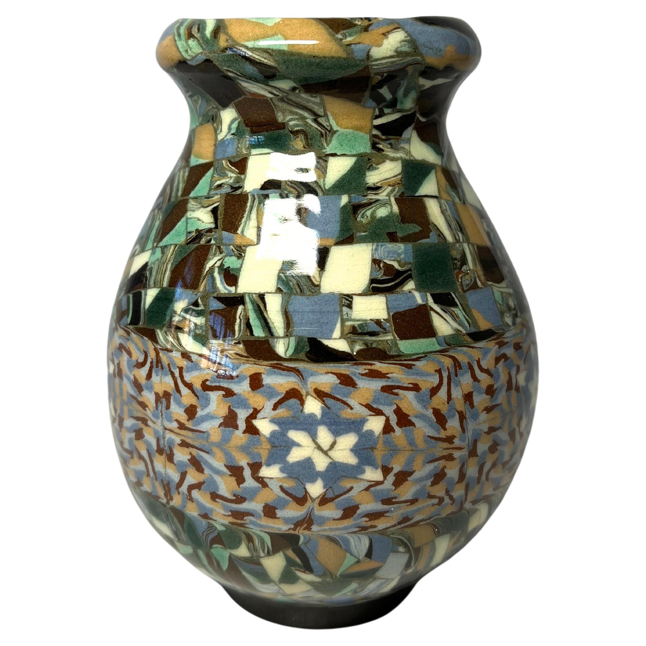 Jean Gerbino, Vallauris, France, Ceramic Mosaic Shaped Vase Snowflake Motif Vase For Sale