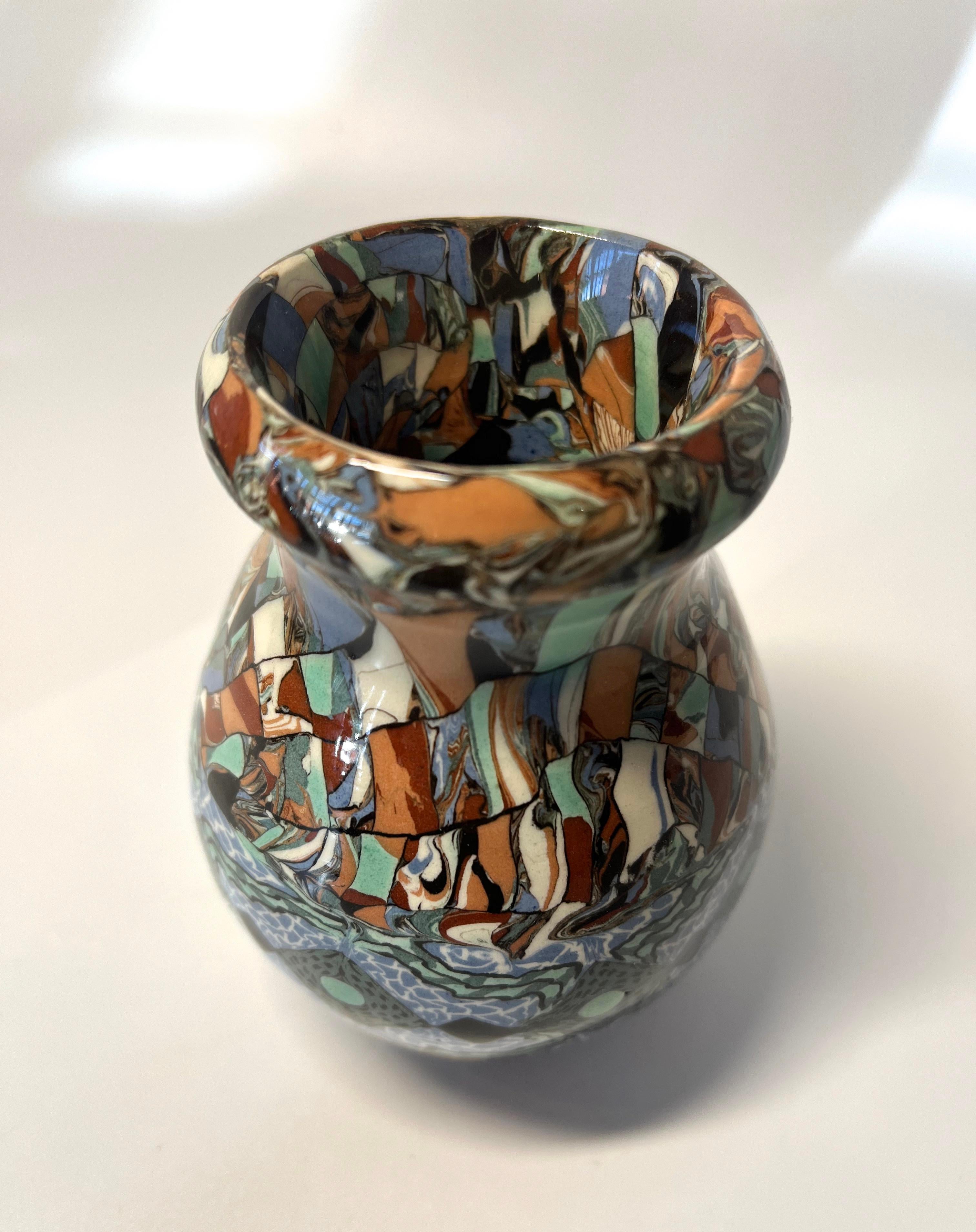 Glazed Jean Gerbino, Vallauris, France, Ceramic Mosaic Vase Diamond Chain Motif For Sale
