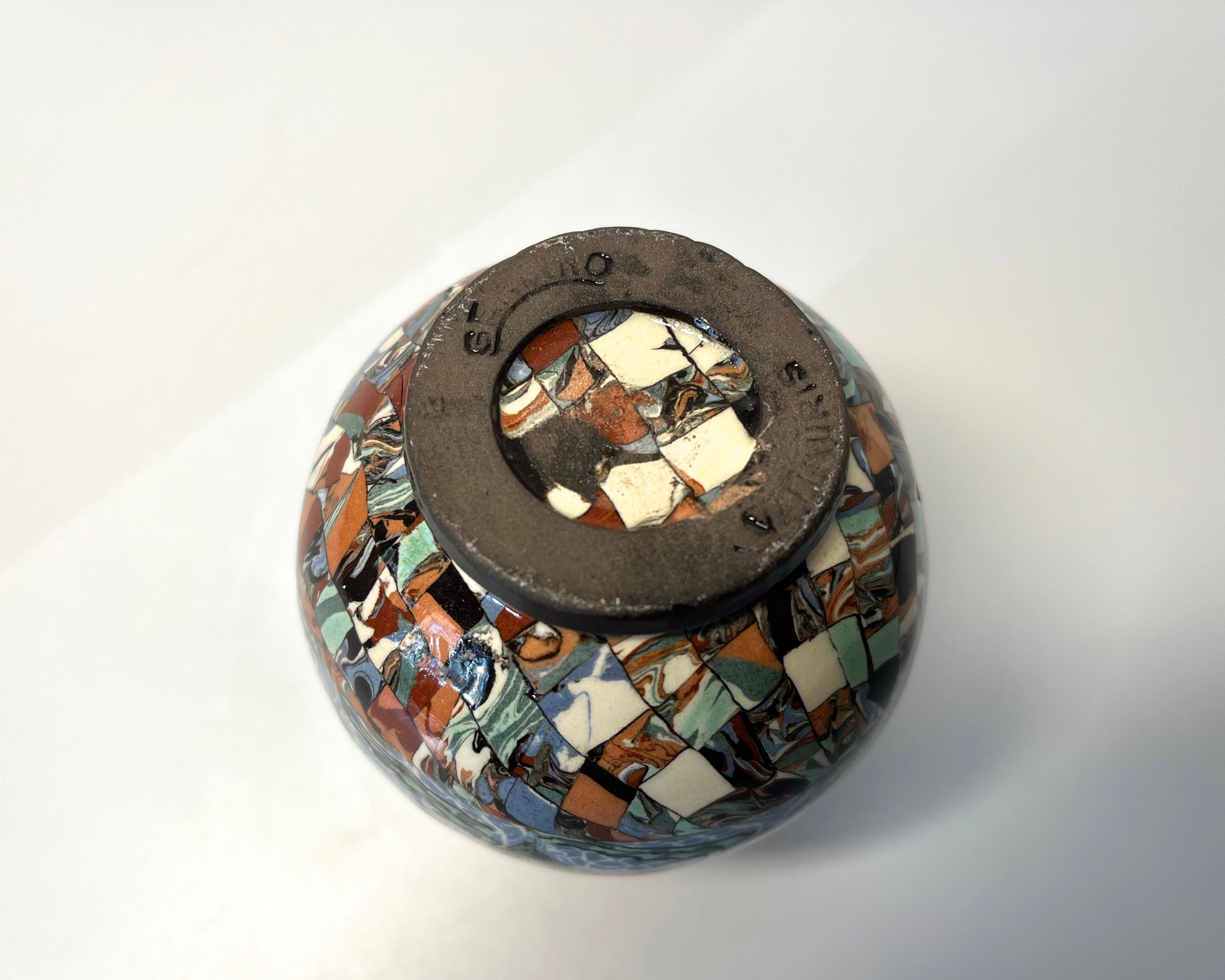 Jean Gerbino, Vallauris, France, Ceramic Mosaic Vase Diamond Chain Motif In Excellent Condition In Rothley, Leicestershire