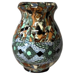 Vintage Jean Gerbino, Vallauris, France, Ceramic Mosaic Vase Diamond Chain Motif