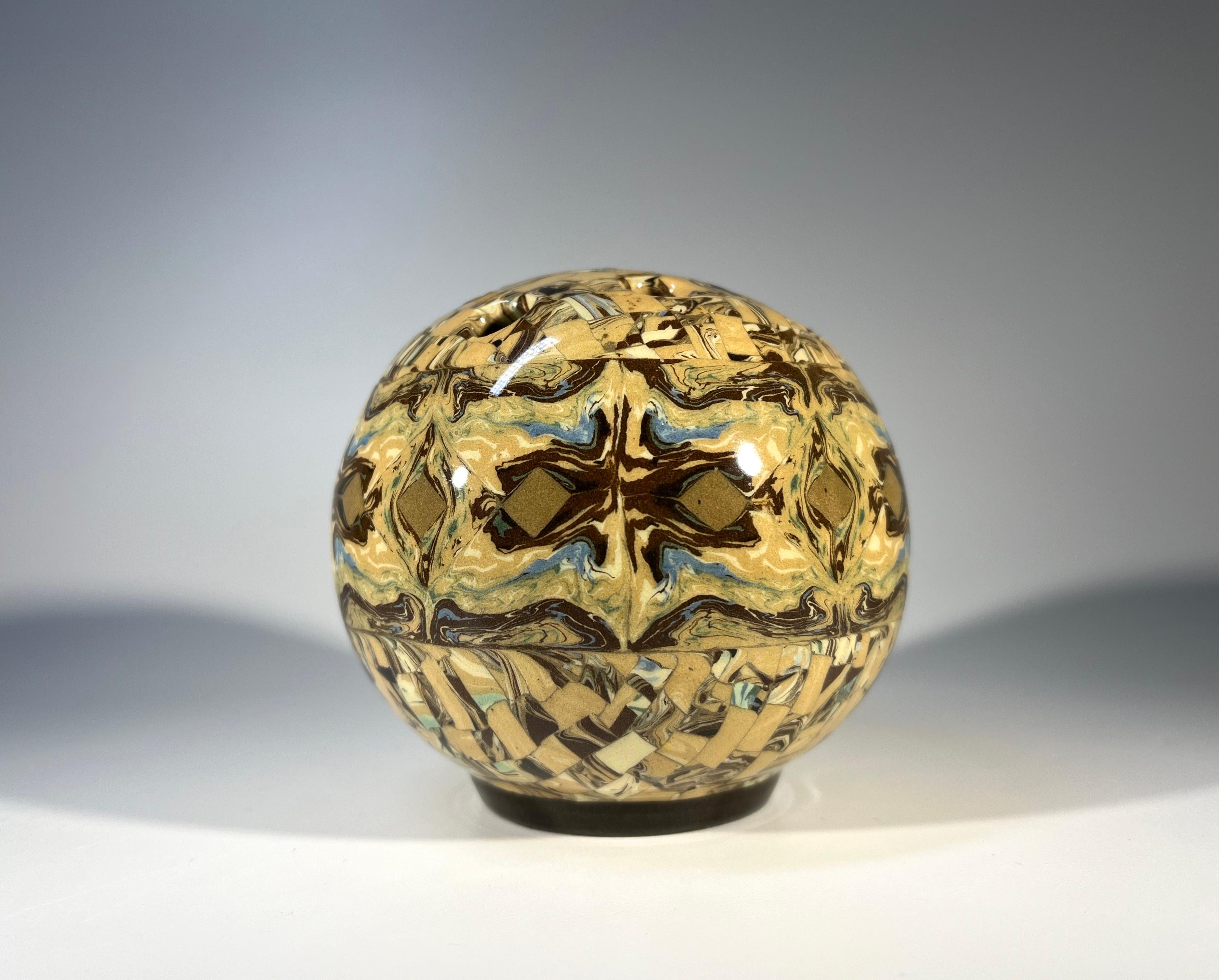 Mid-Century Modern Jean Gerbino, Vallauris, France, Ceramic Neriage Posy Potpourri Vase Mocha Tones For Sale