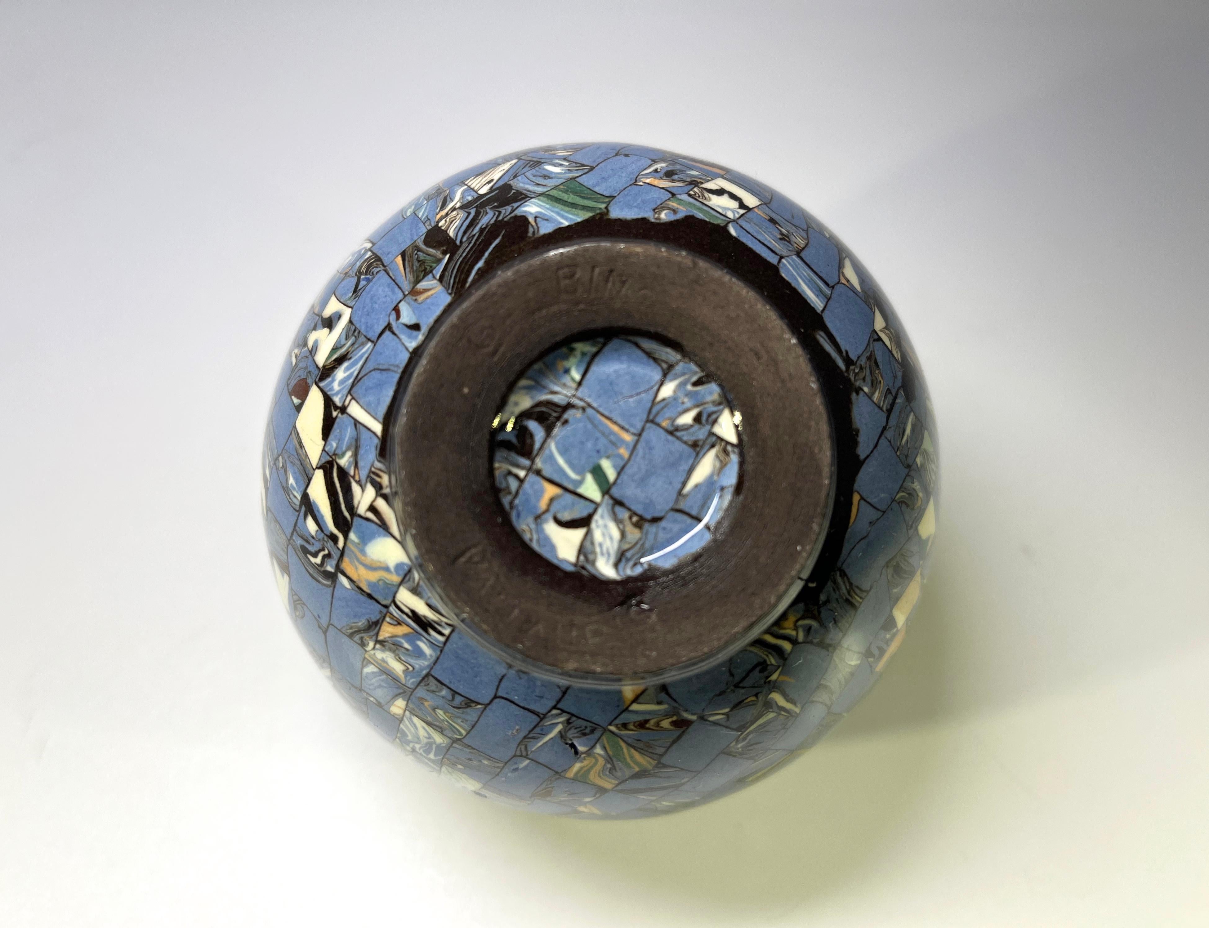 Glazed Jean Gerbino, Vallauris, France, Ceramic Pale Blue, Cream Mosaic Posy Vase c1960 For Sale
