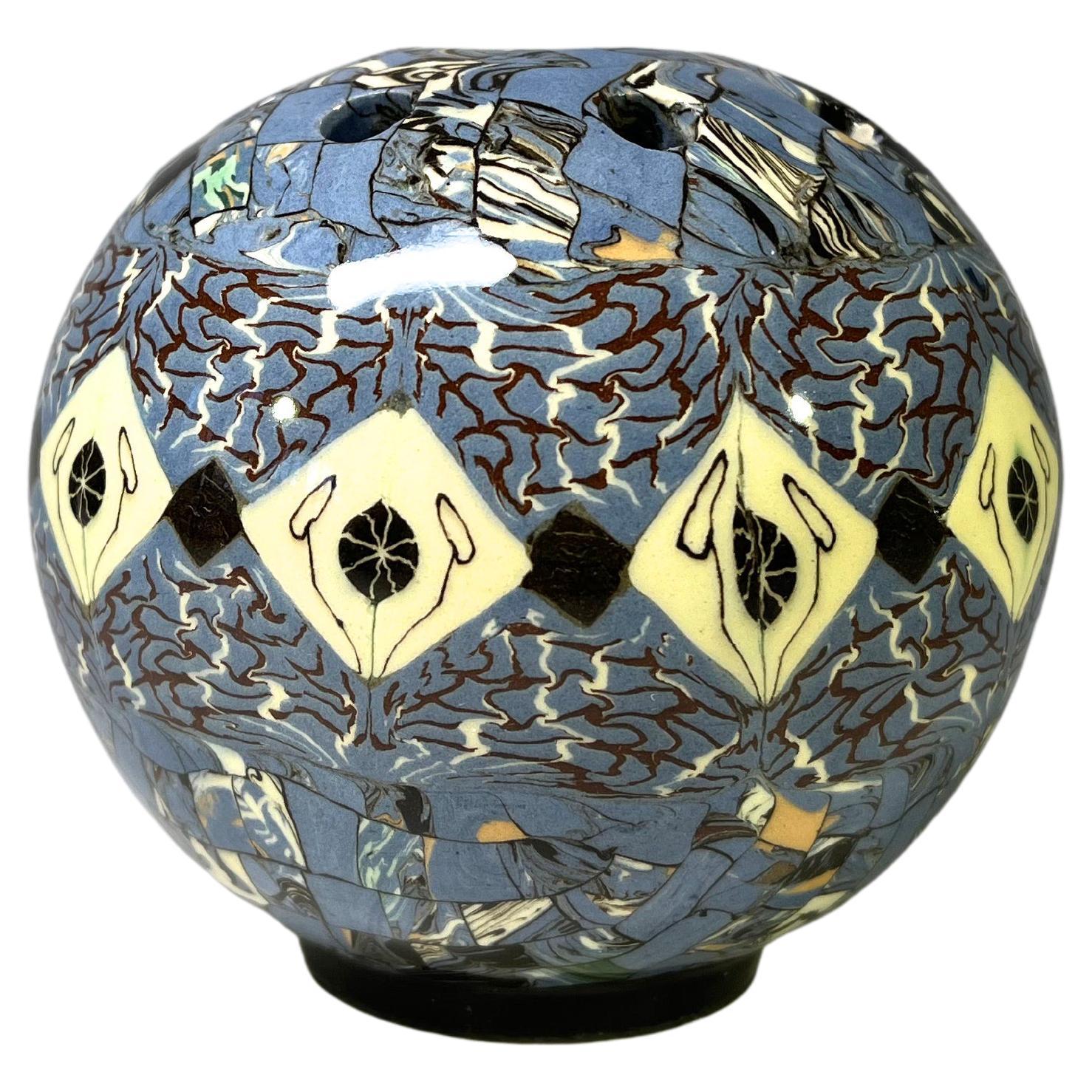 Jean Gerbino, Vallauris, France, Ceramic Pale Blue, Cream Mosaic Posy Vase c1960
