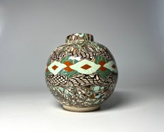 Jean Gerbino, Vallauris, France, Ceramic Pale Green And Terracotta Mosaic Vase