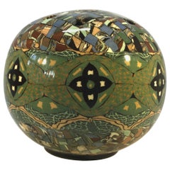 Vintage Jean Gerbino Vallauris, France, Glazed Green Mosaic Posy Potpourri Vase, 1960s